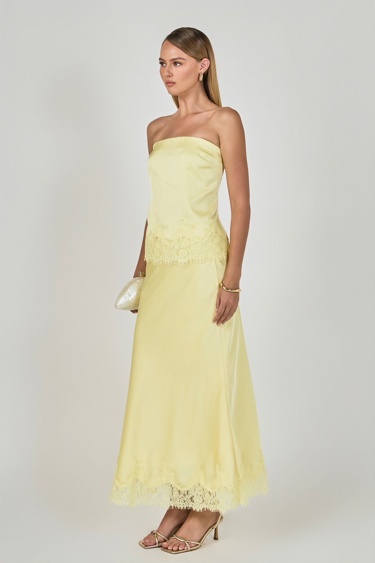 Satin Lace Midi Skirt
