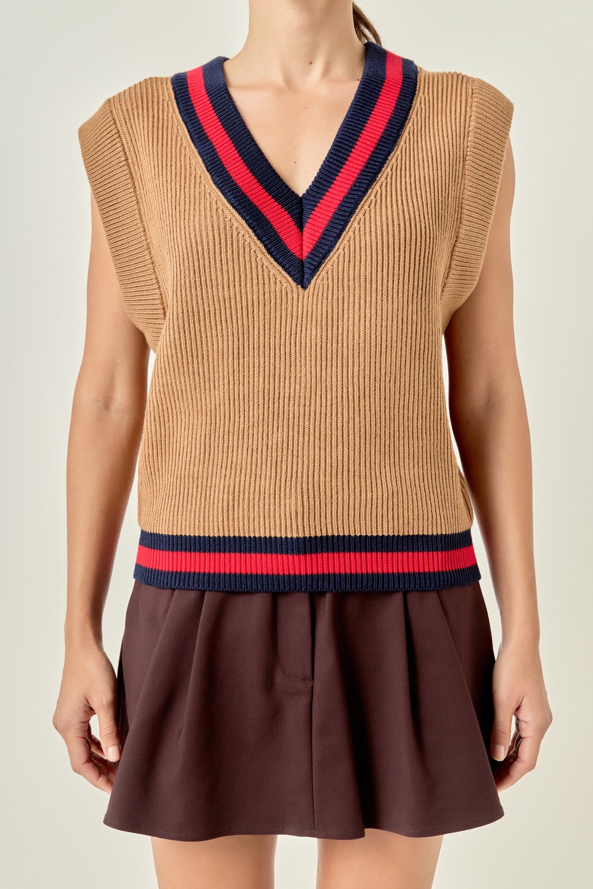Tipped Rib Knit Sweater Vest