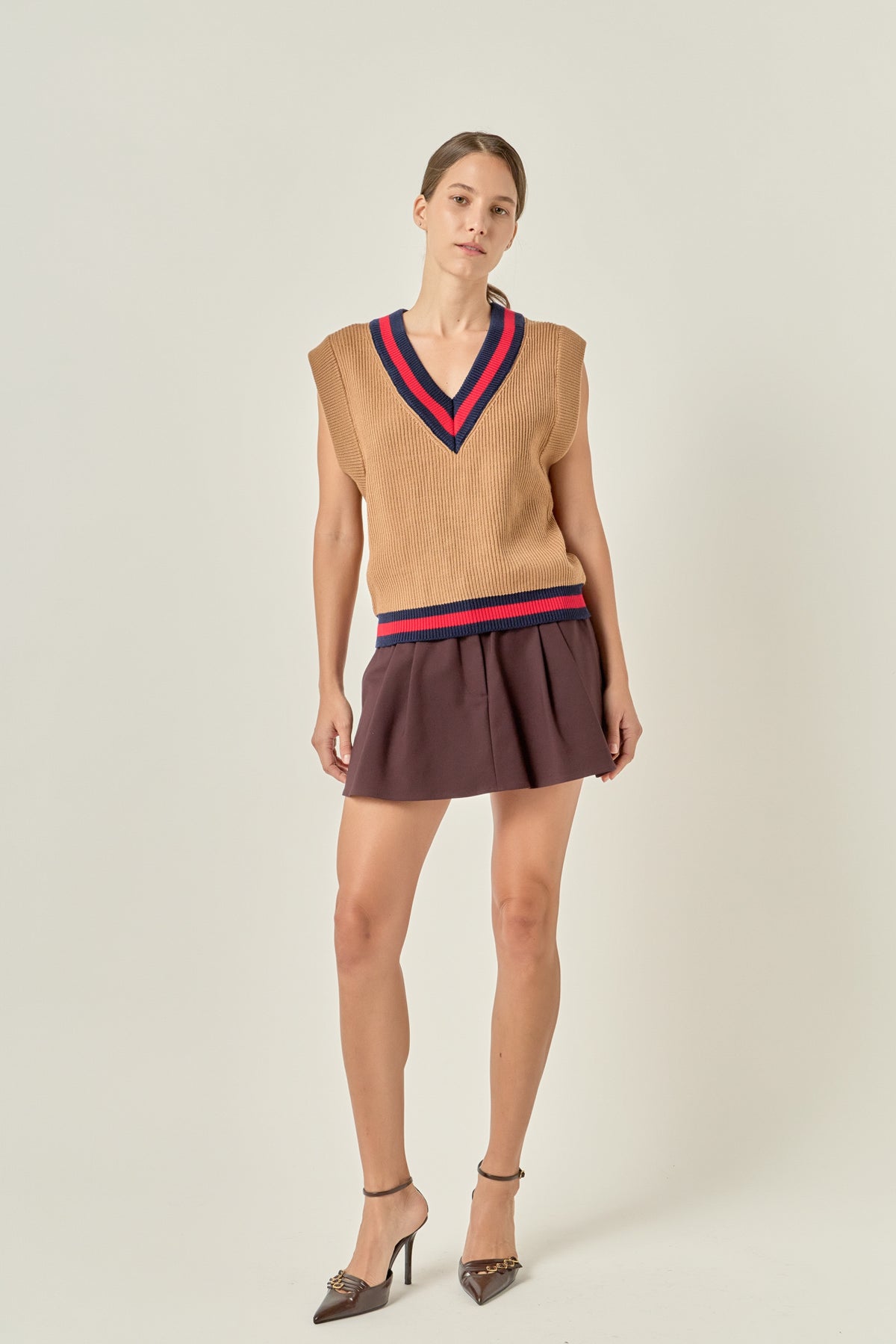 Tipped Rib Knit Sweater Vest