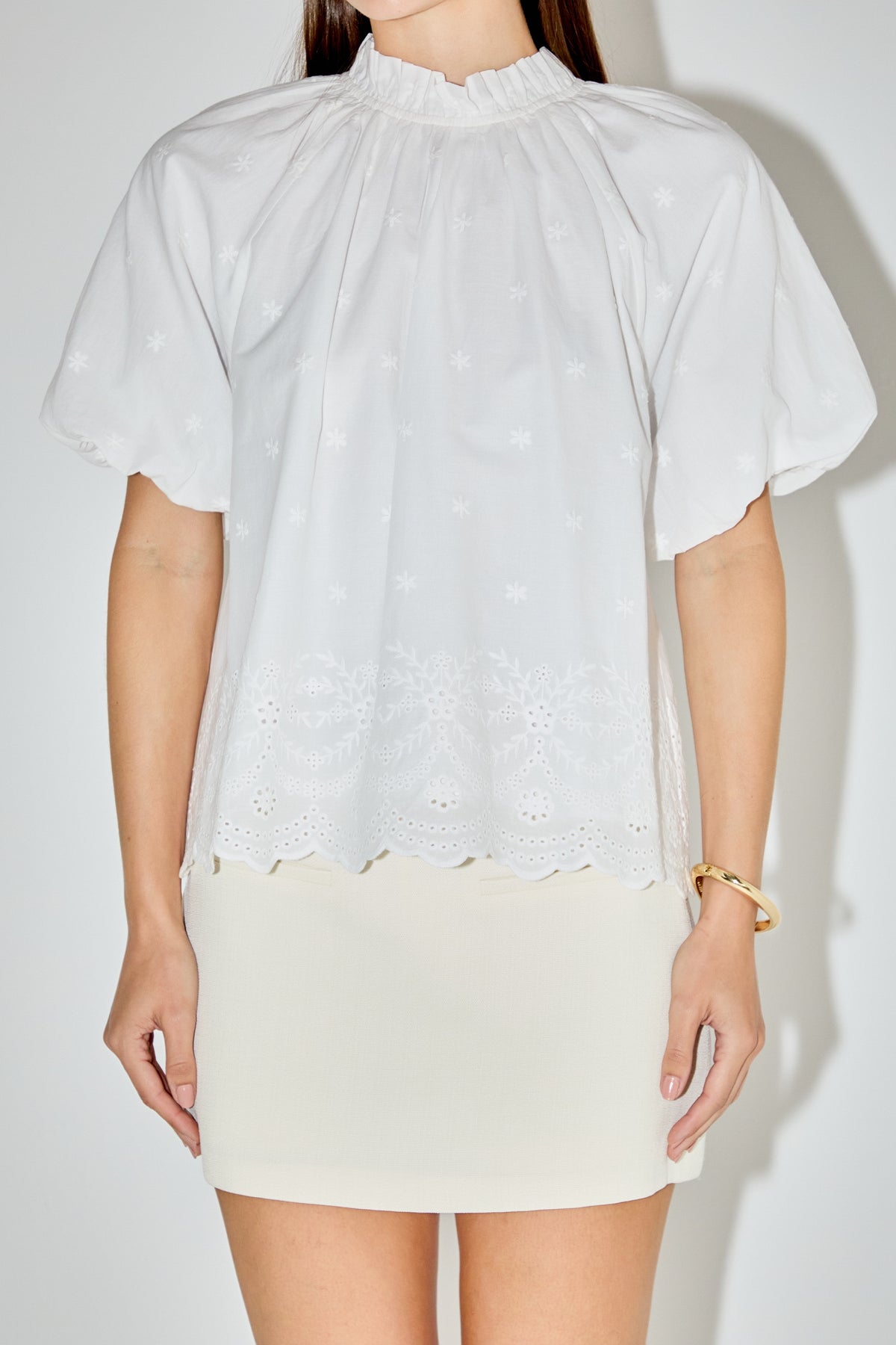 Puff Sleeve Embroidered Top