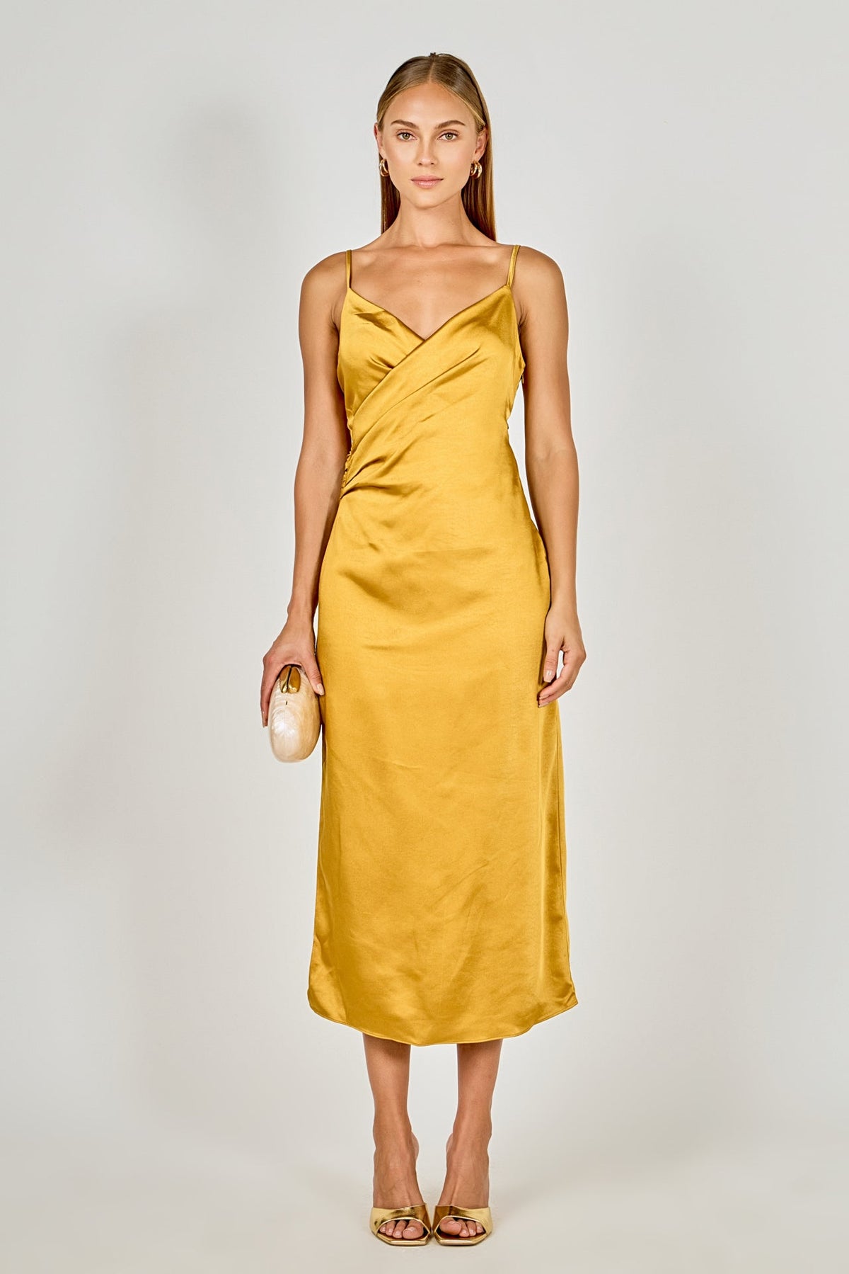 Satin Wrap Midi Dress