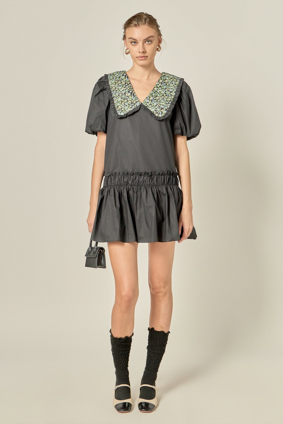 Floral Collar Detail Mini Dress