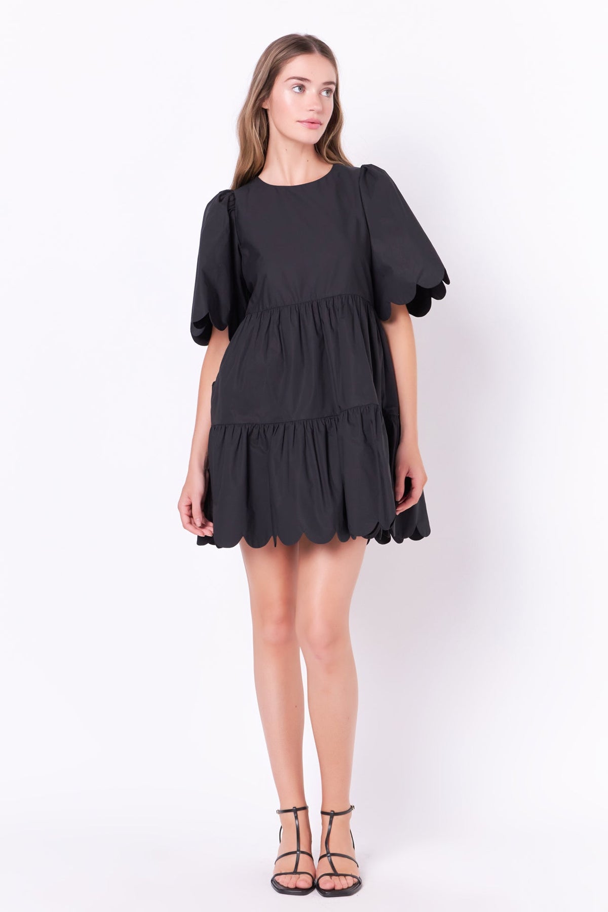 Scallop Detail Tiered Mini Dress