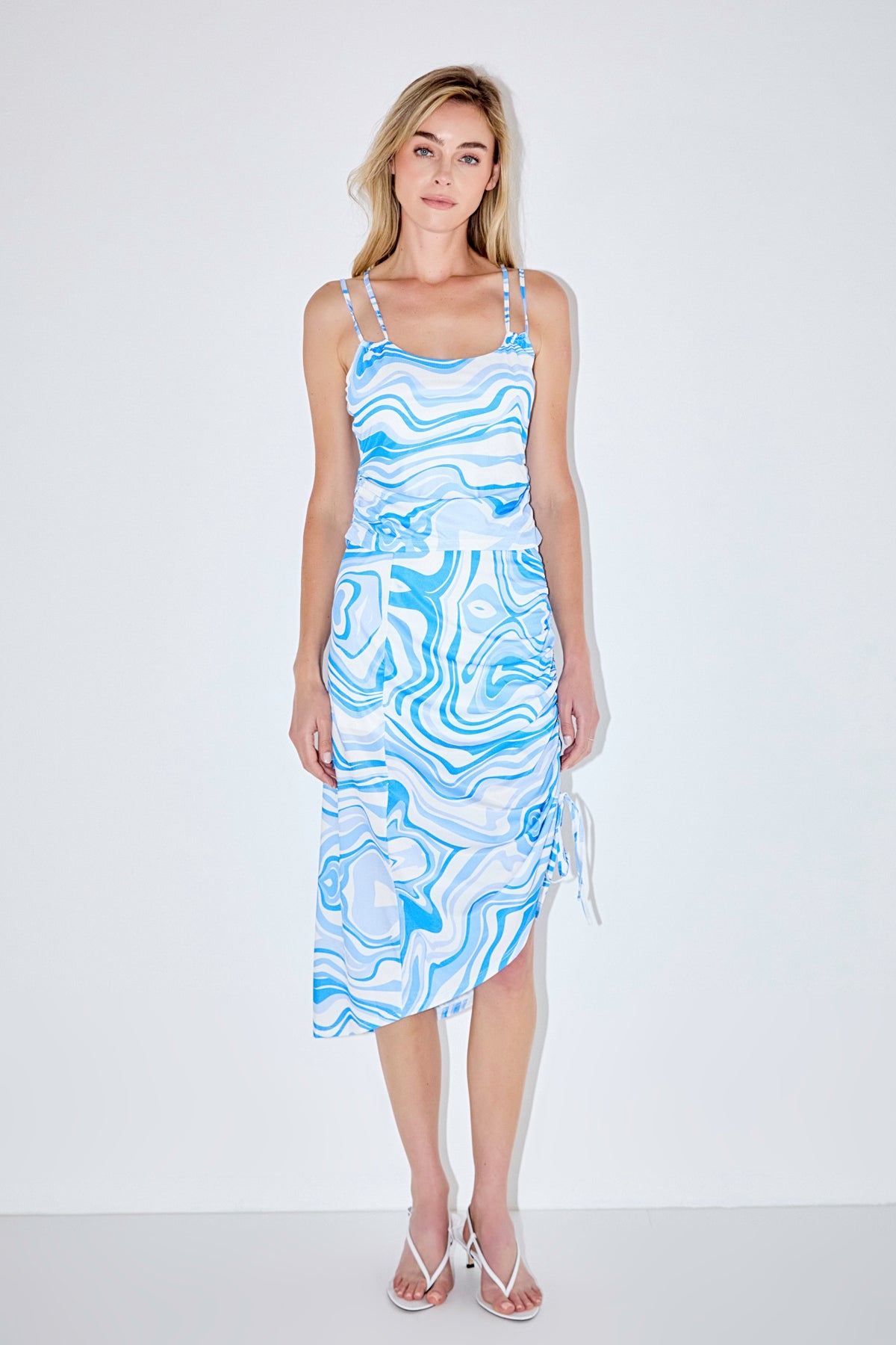 Marble Print Slit Midi Skirt
