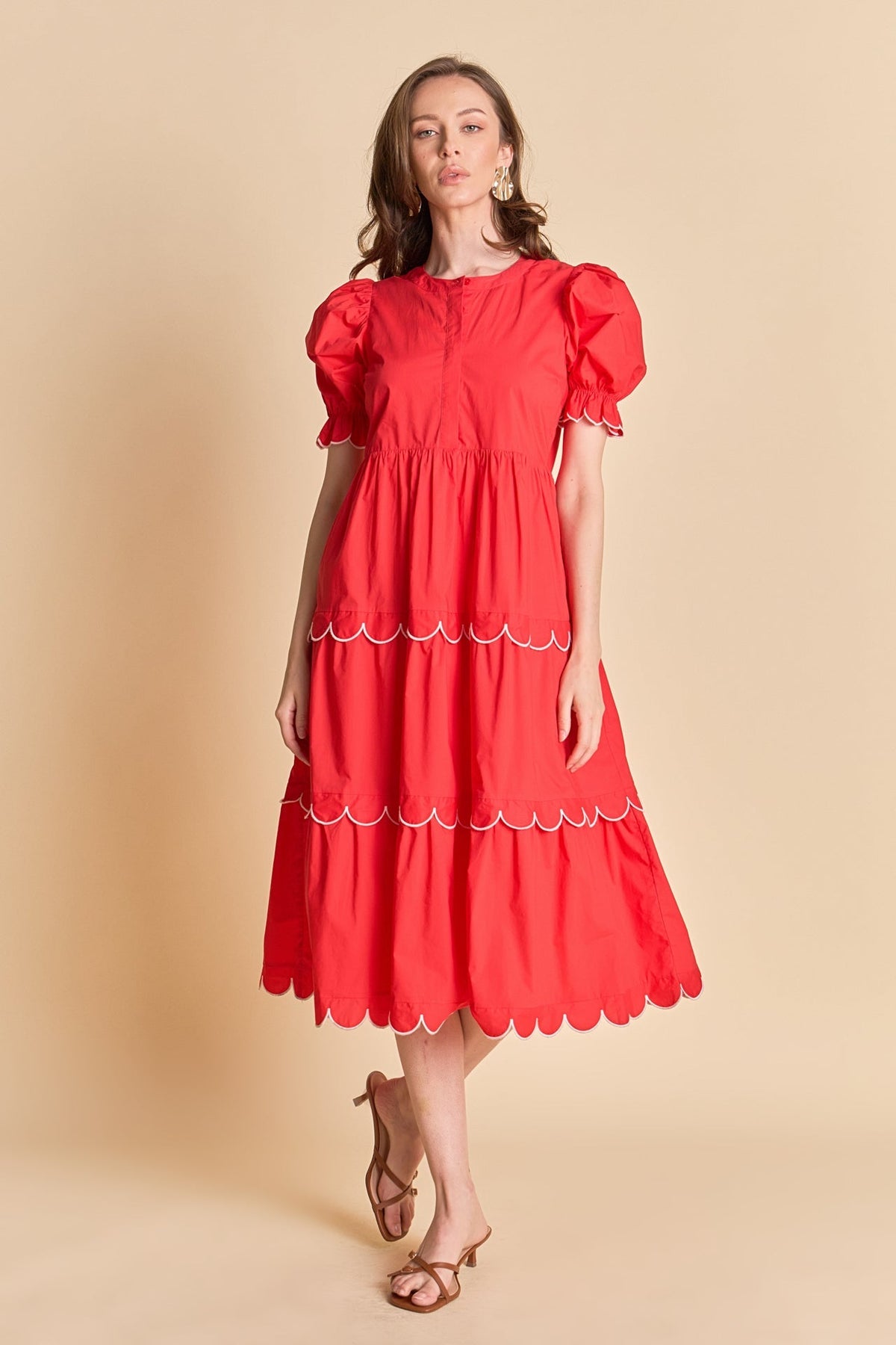 Scalloped Edge Midi Dress