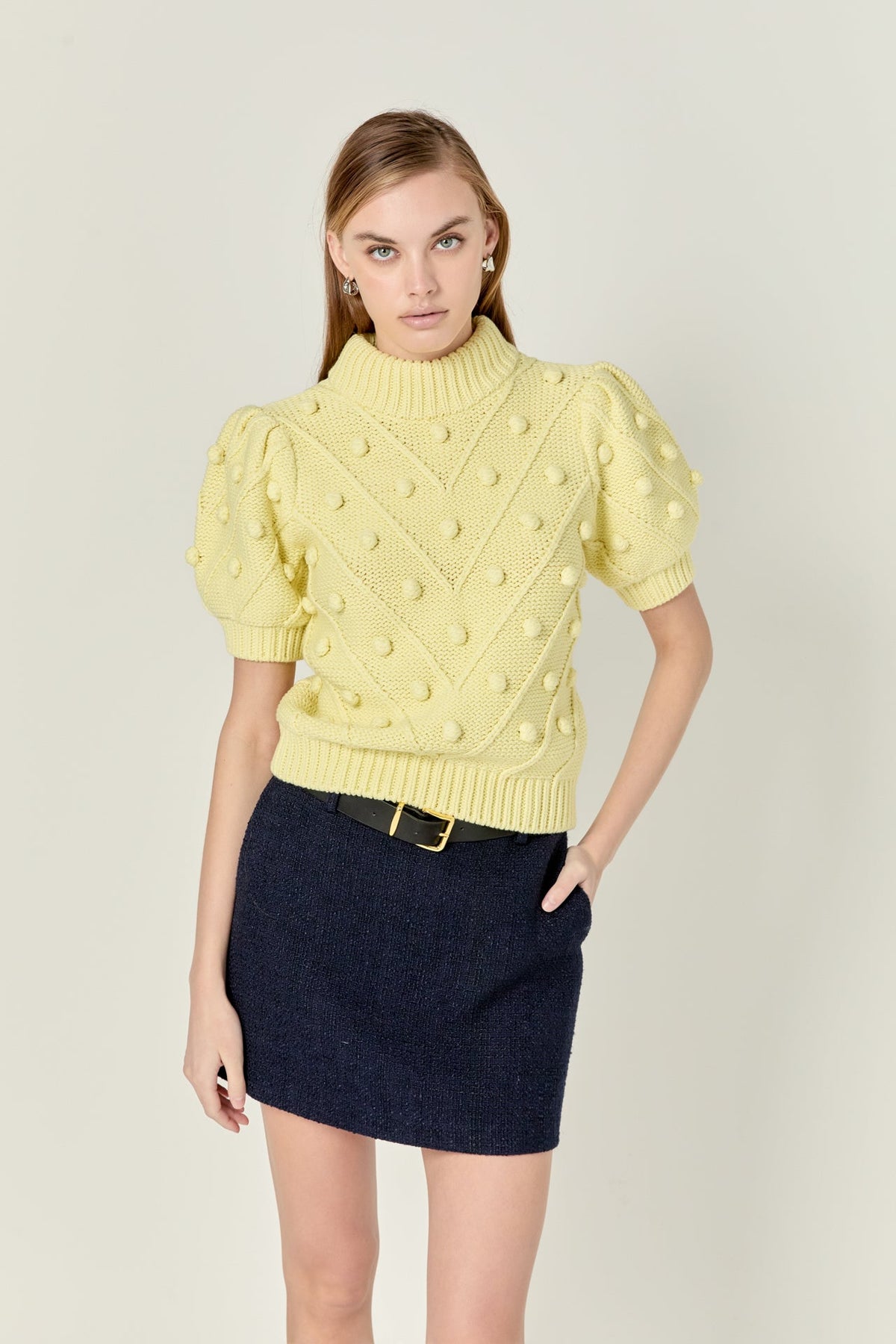 ENGLISH FACTORY - Pom Pom Puff Sleeve Sweater - SWEATERS & KNITS available at Objectrare