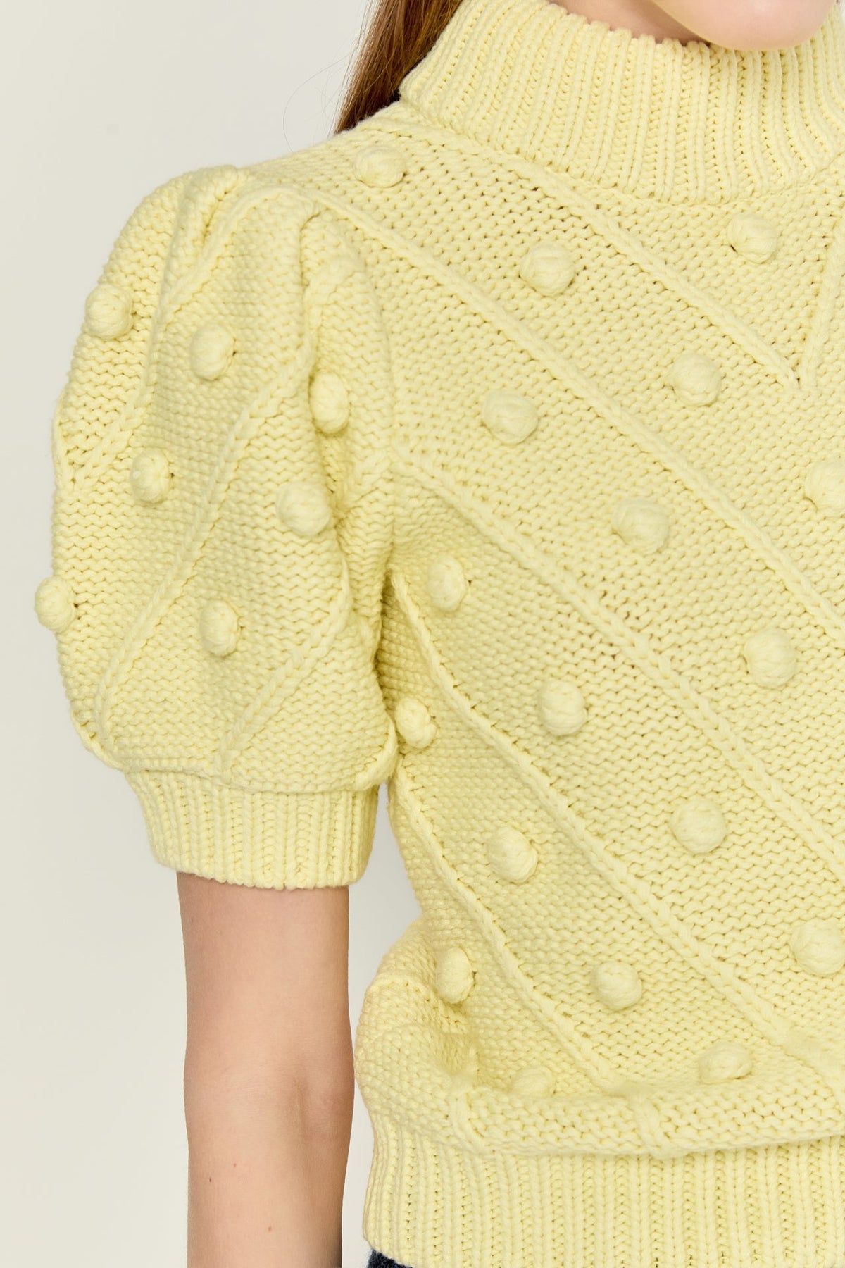 ENGLISH FACTORY - Pom Pom Puff Sleeve Sweater - SWEATERS & KNITS available at Objectrare