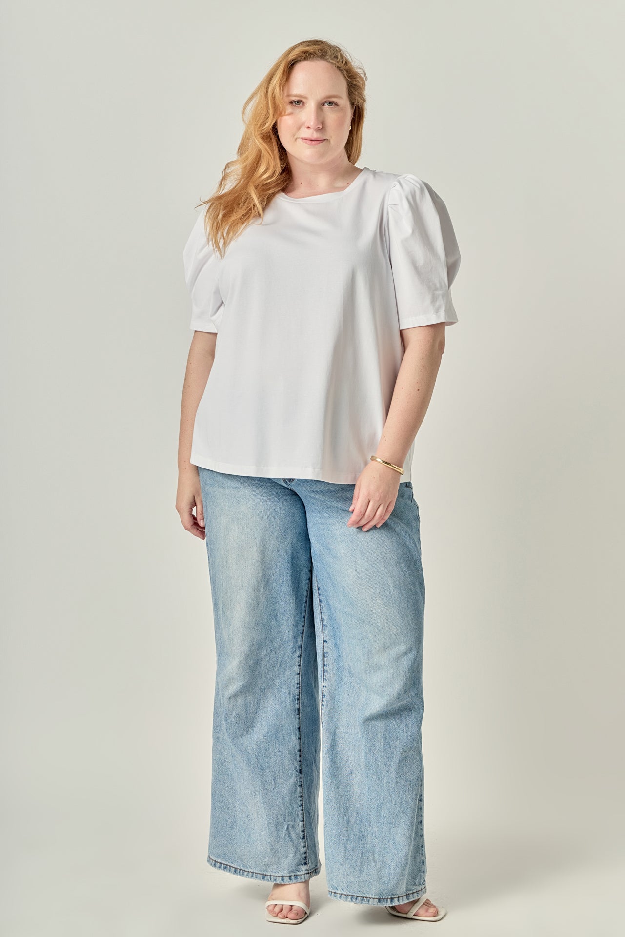 ENGLISH FACTORY - Short Puff Sleeve Knit Top Plus Size - TOPS available at Objectrare