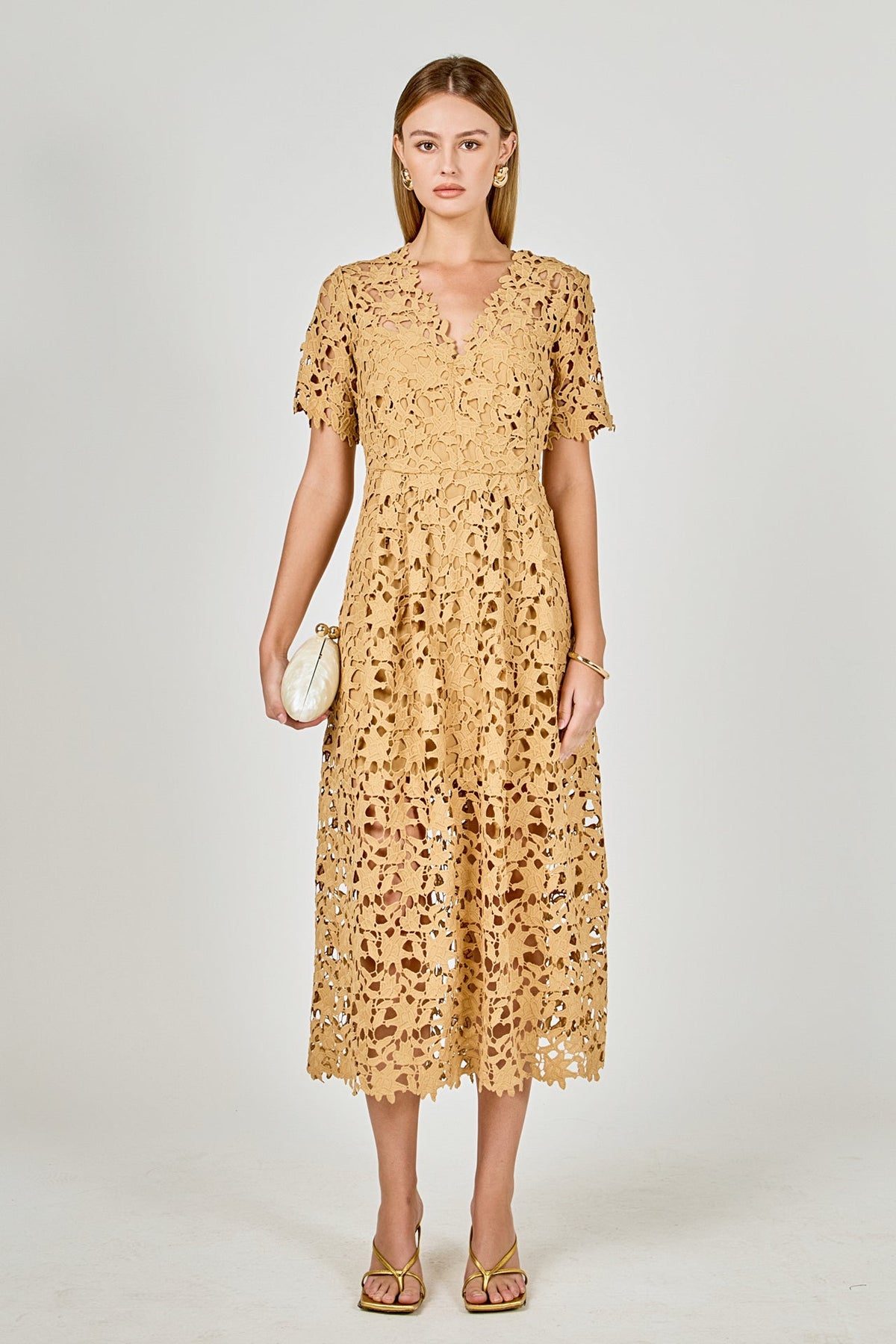 All Over Lace Short Sleeves Midi Dress