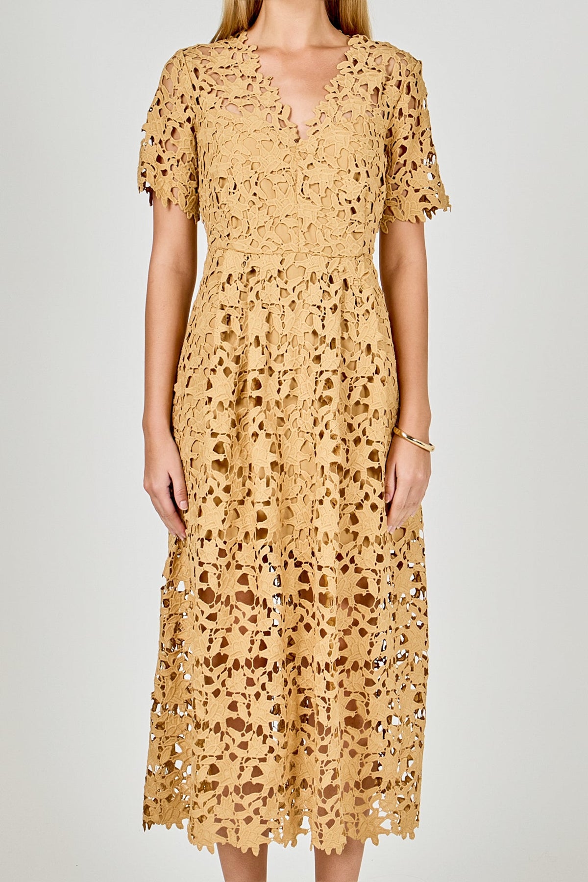 All Over Lace Short Sleeves Midi Dress