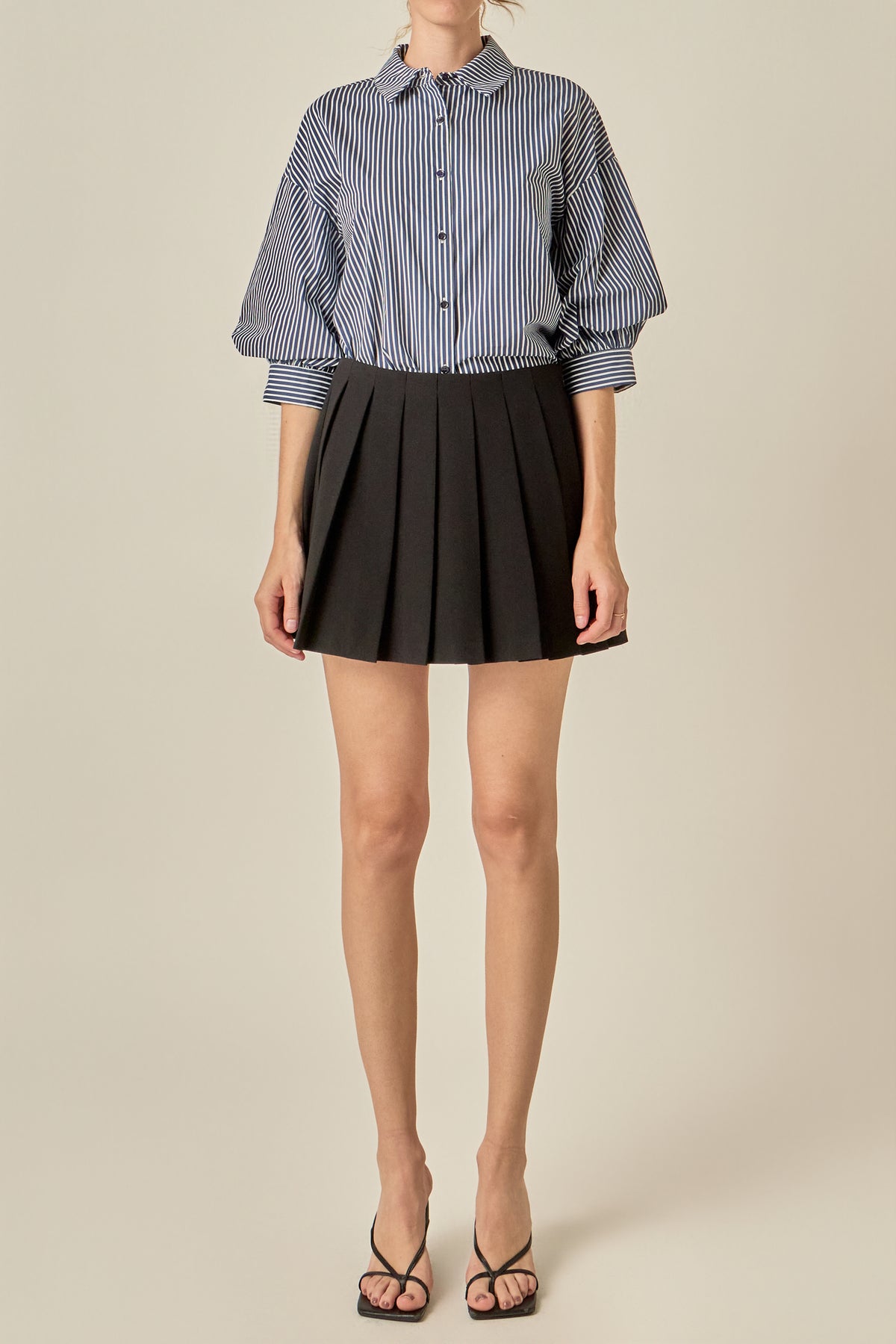 Striped Button-Up Puff Sleeve Shirt