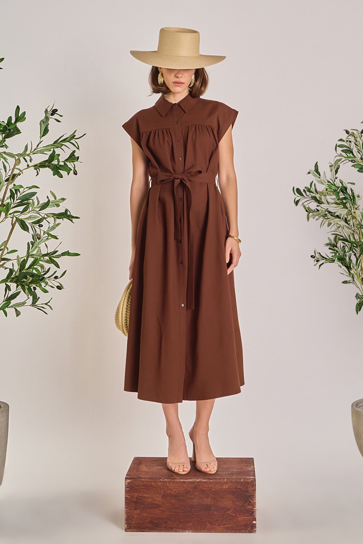 Linen Belted Midi Dress