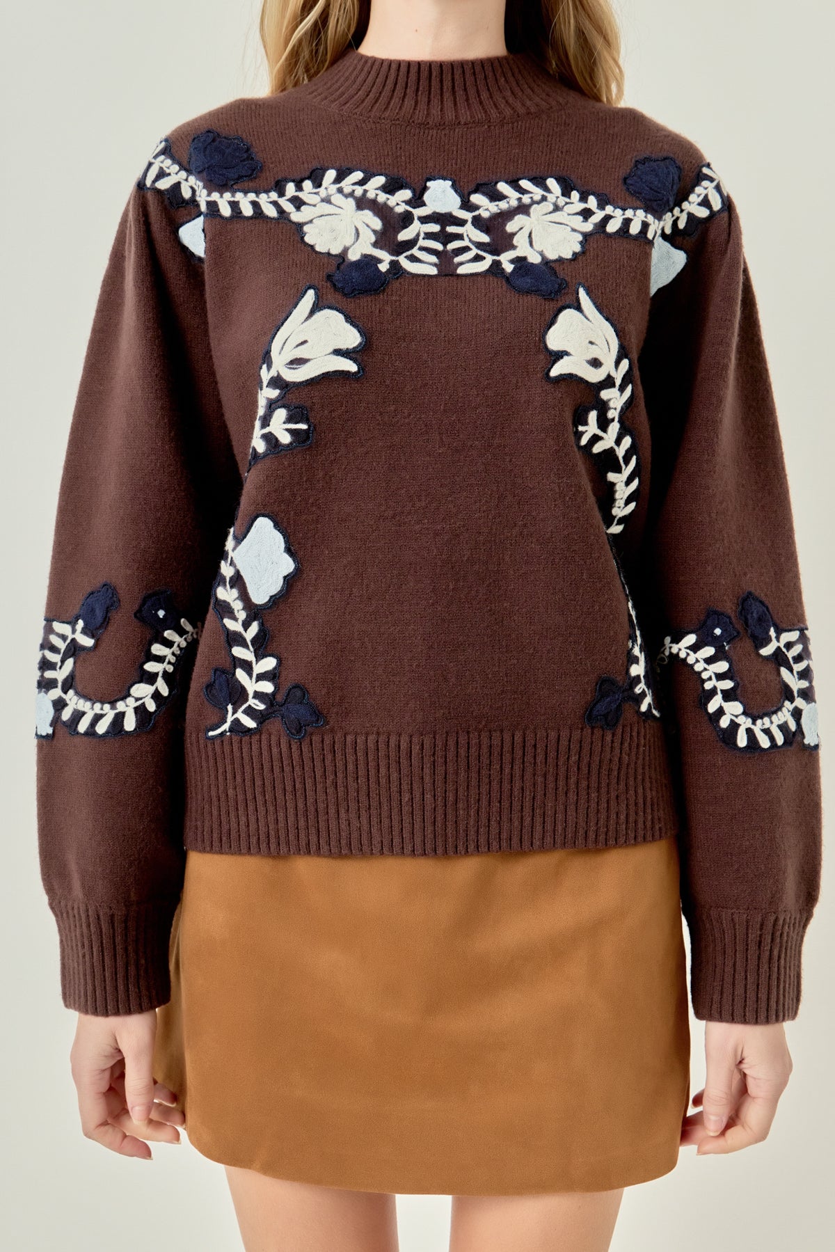 Floral Embroidered Knit Sweater