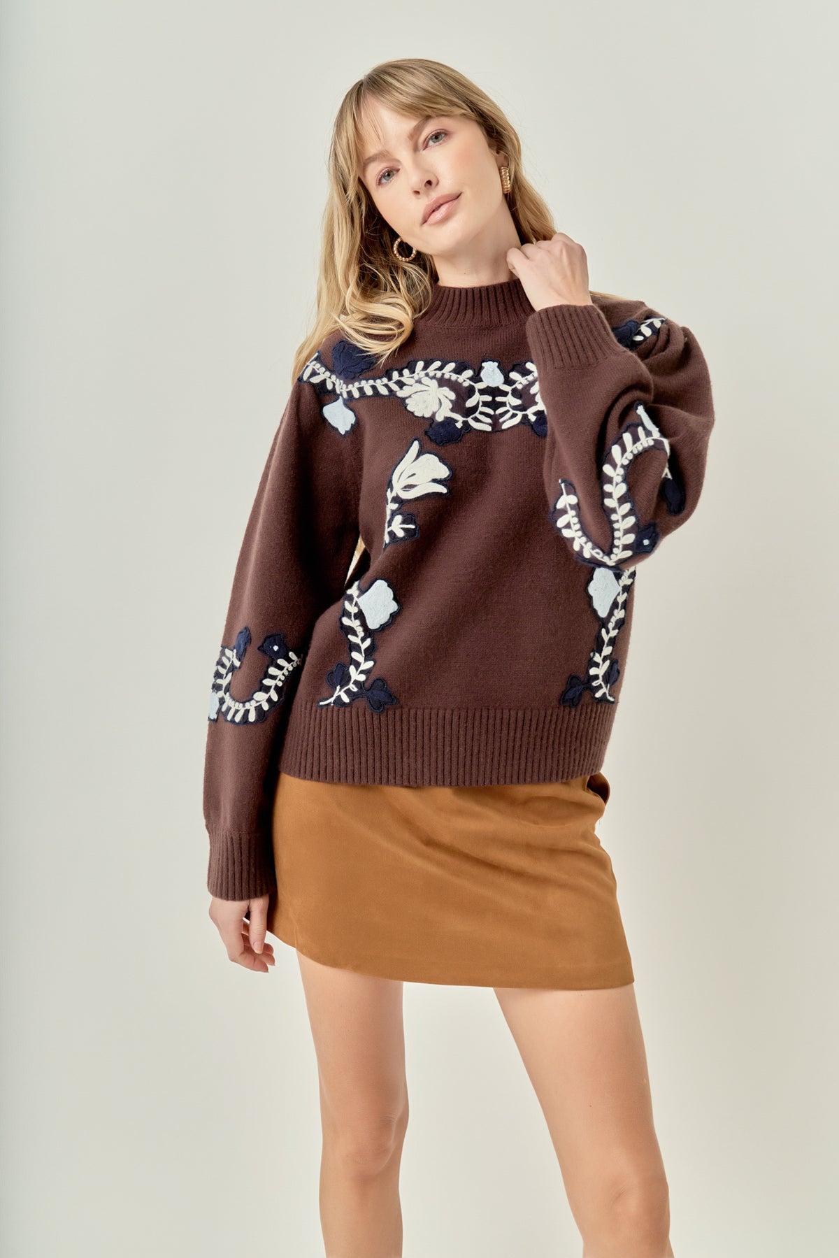 Floral Embroidered Knit Sweater