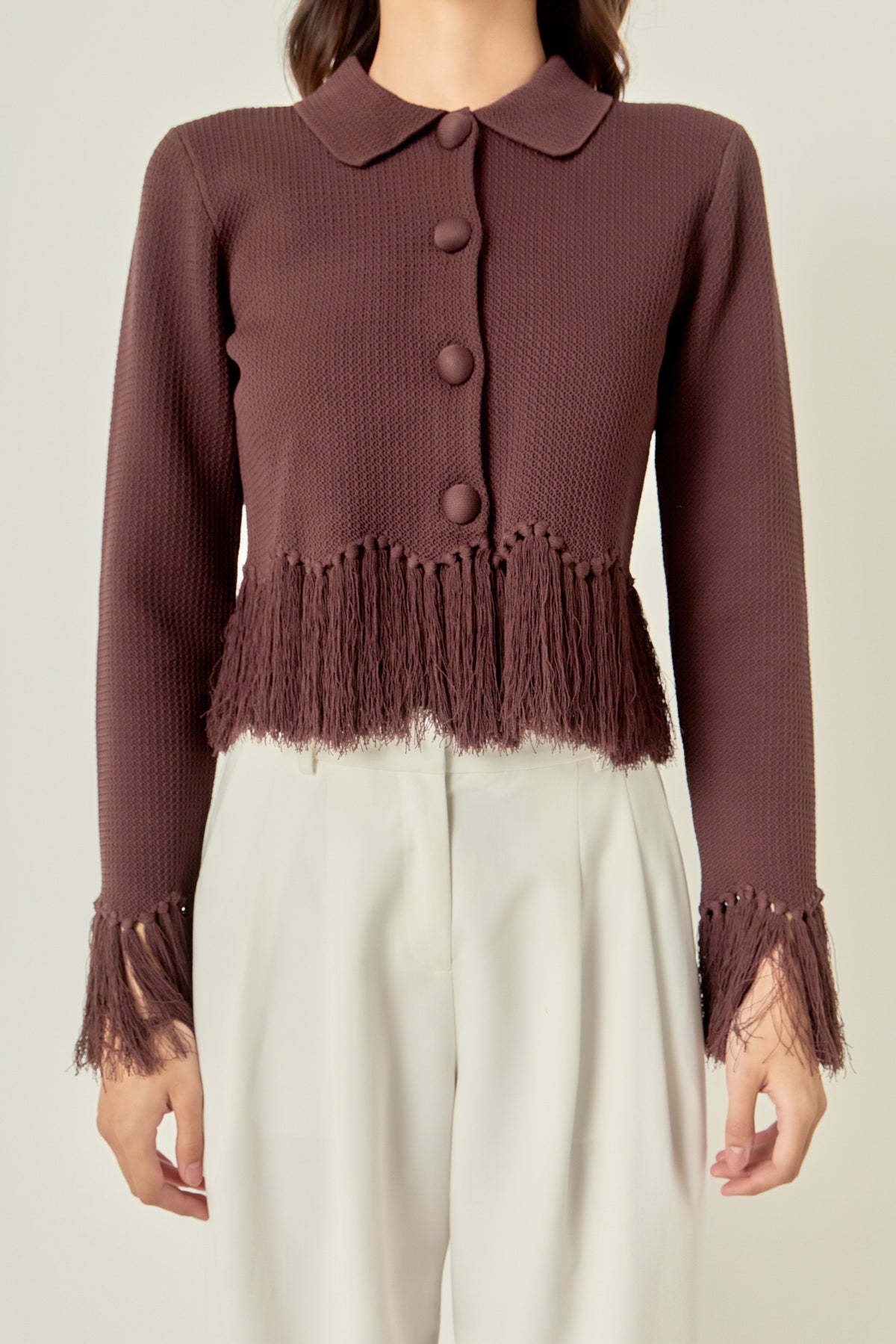 Fringe Trim Knit Cardigan