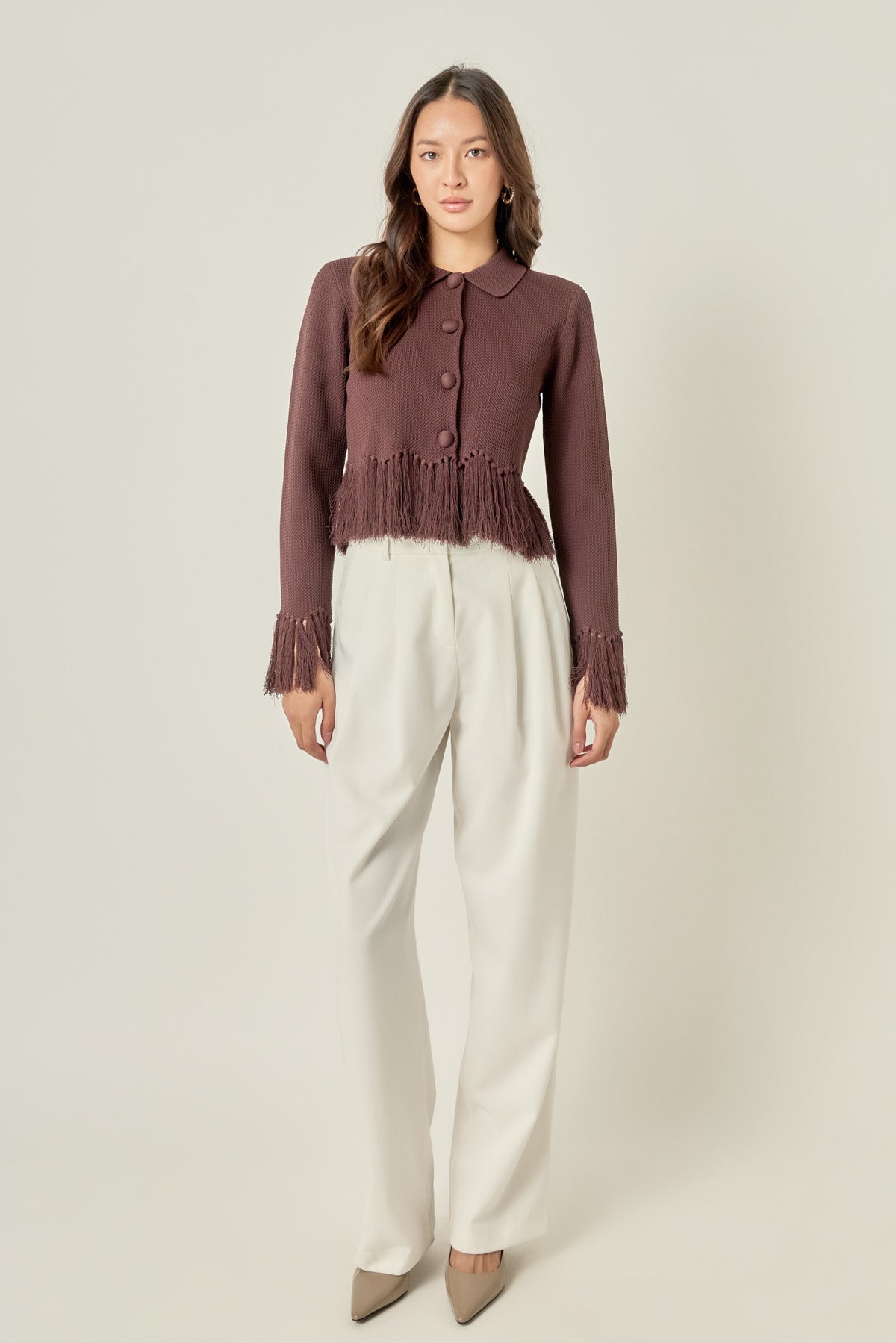 Fringe Trim Knit Cardigan