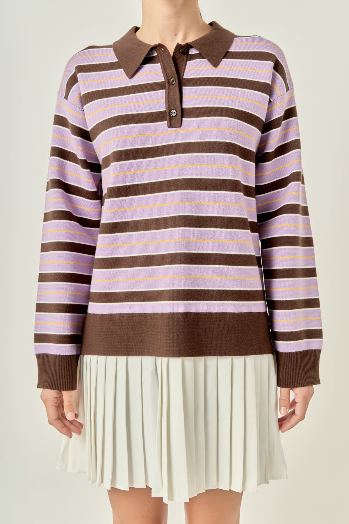 Pleated Hem Polo Knit Mini Dress