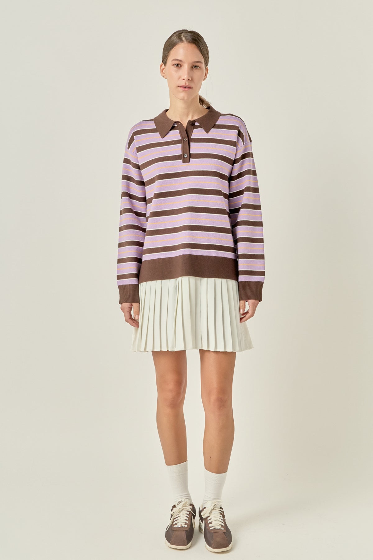 Pleated Hem Polo Knit Mini Dress