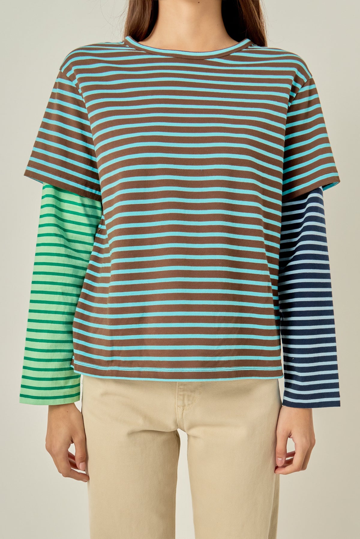 Layered Stripe Crewneck Top