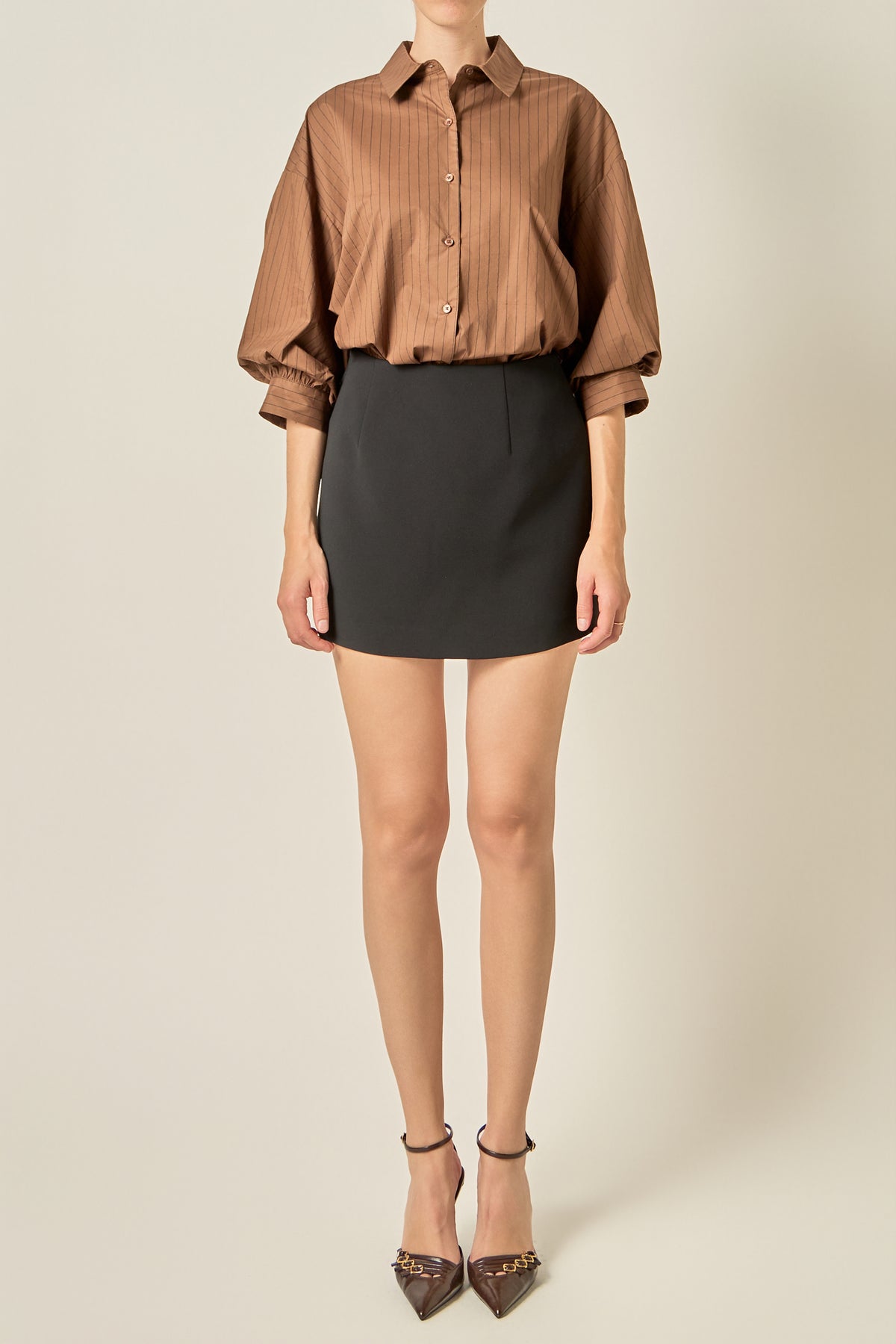 Pinstripe Balloon Sleeve Shirt