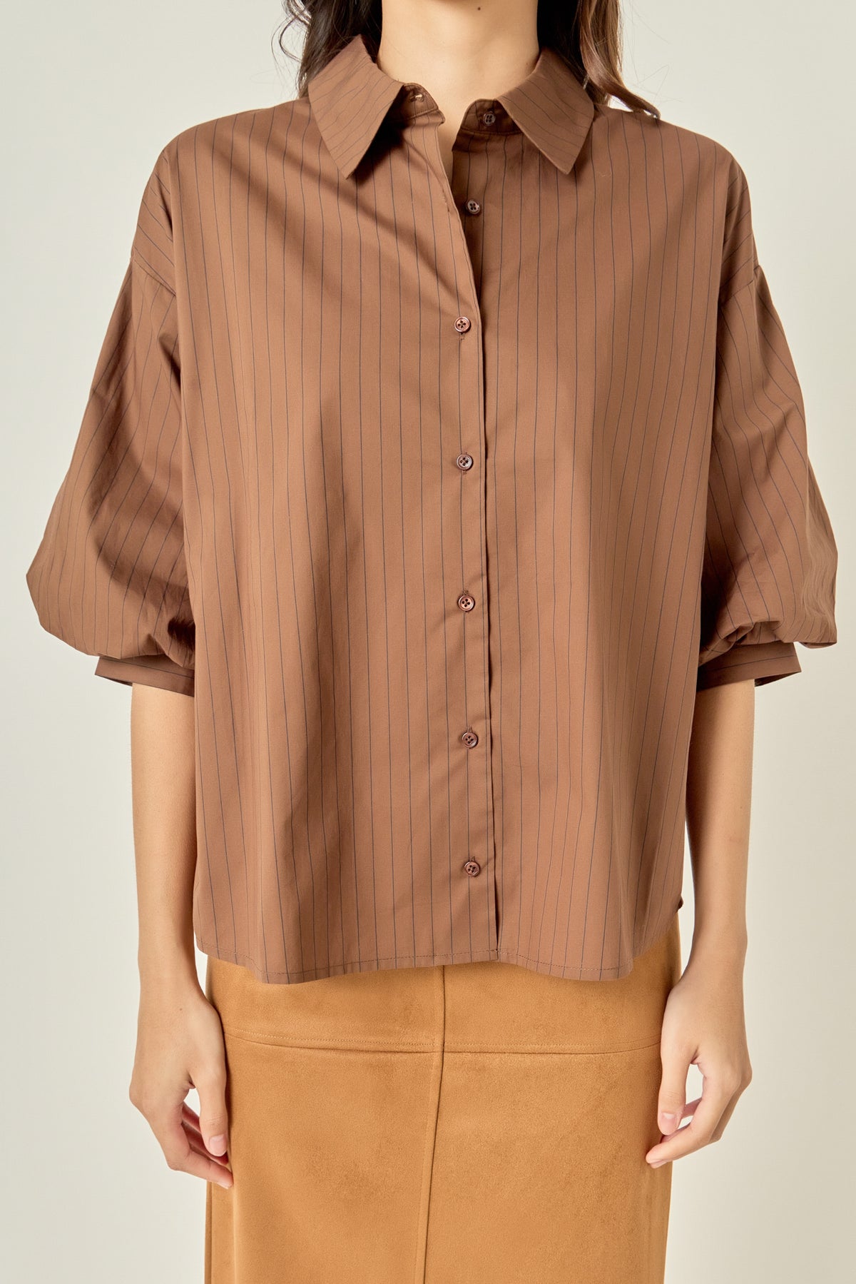 Pinstripe Balloon Sleeve Shirt