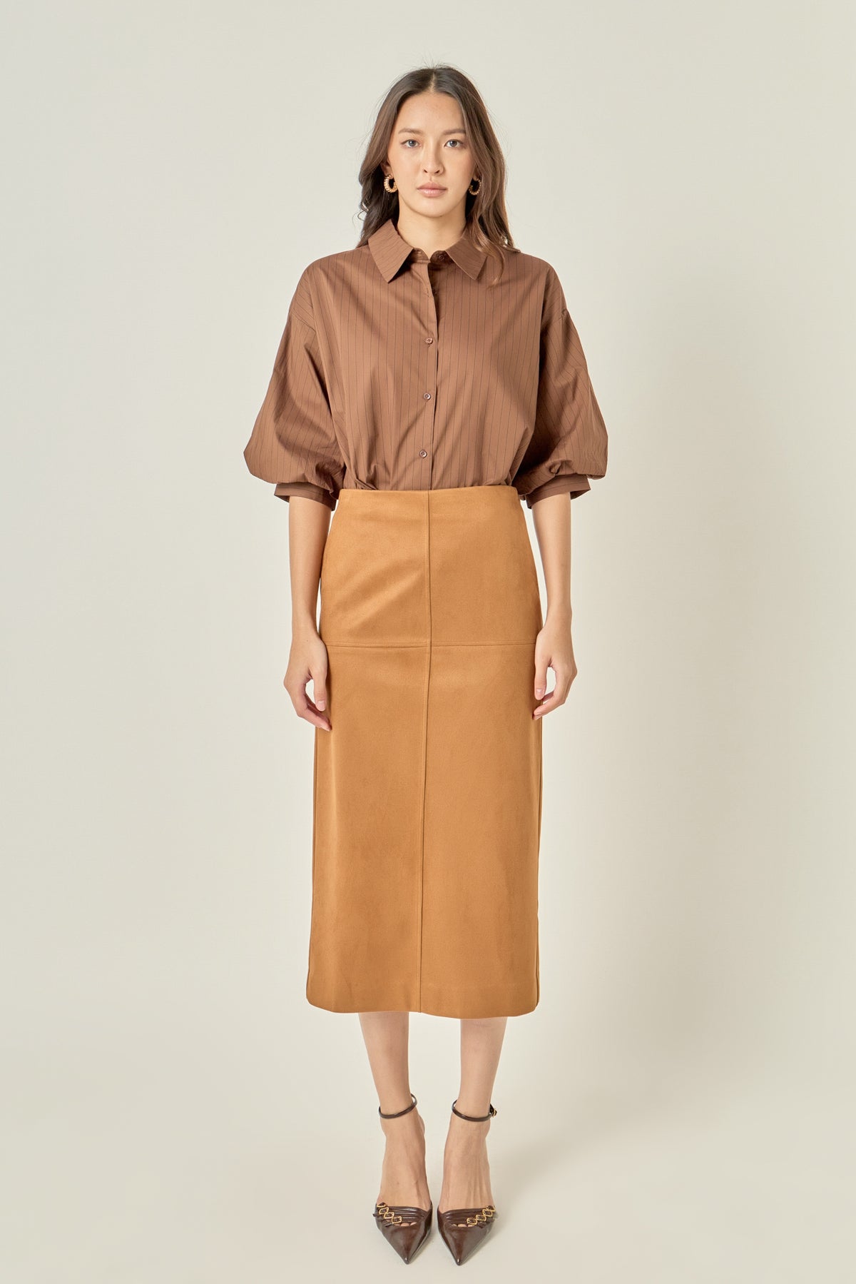 Pinstripe Balloon Sleeve Shirt
