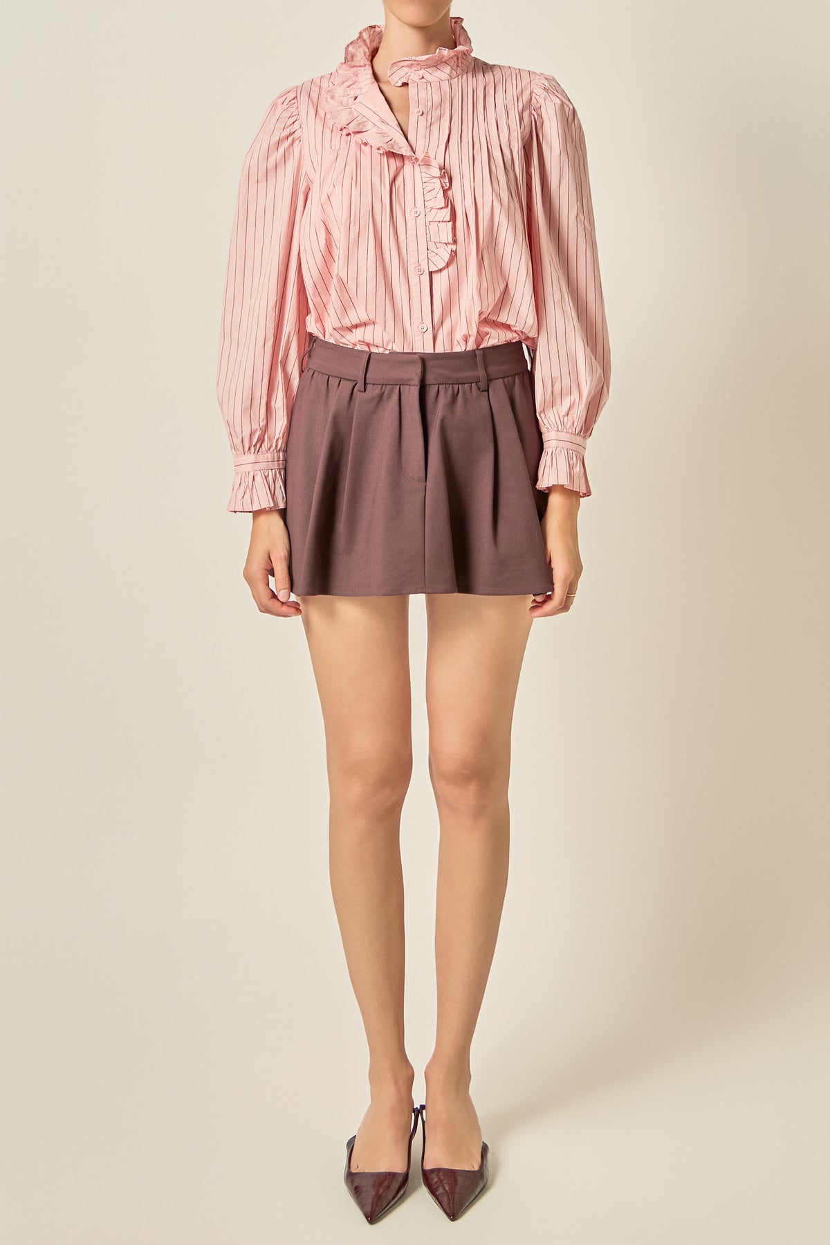 Ruffle Trim Striped Blouse