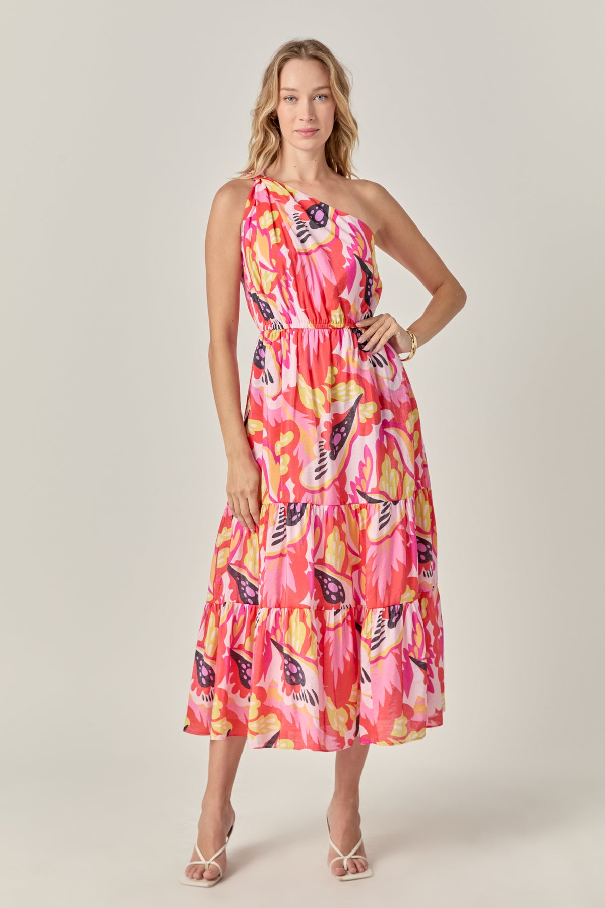 Print One Shoulder Long Dress