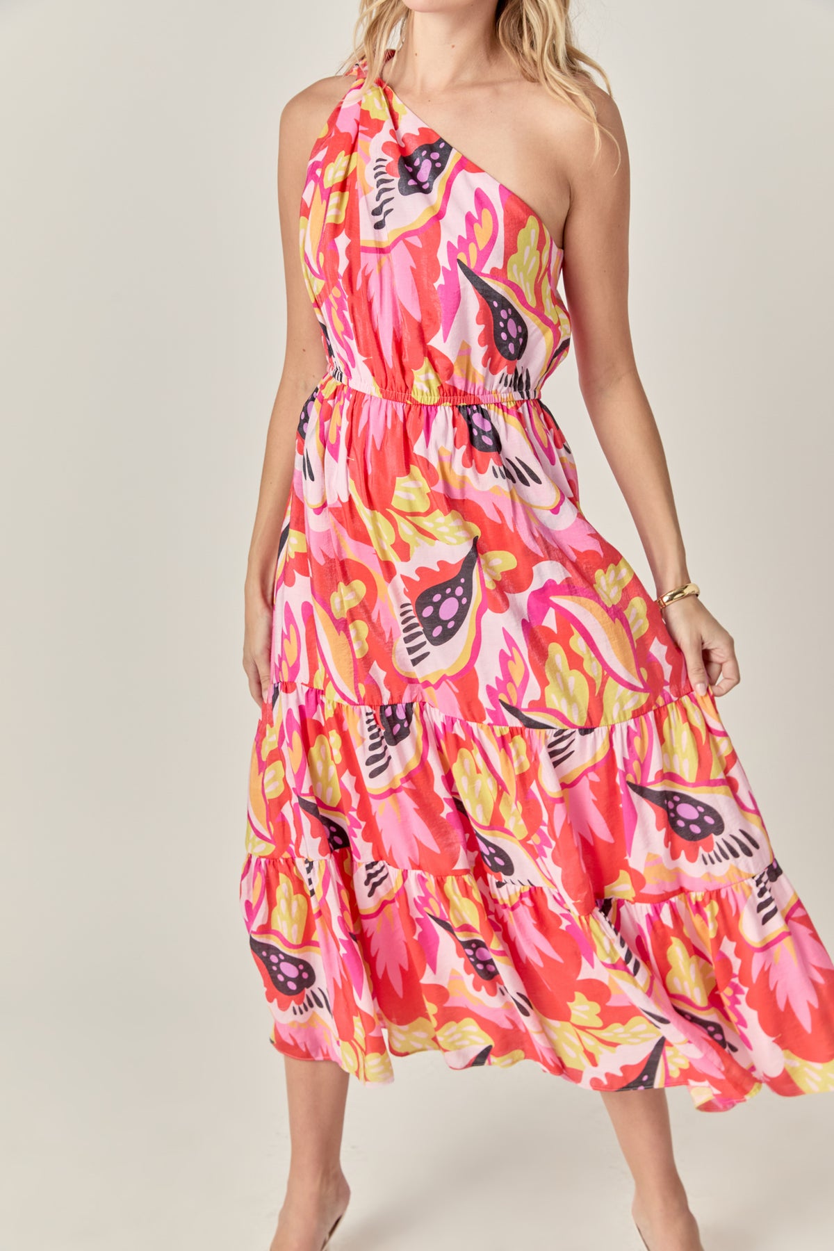 Print One Shoulder Long Dress