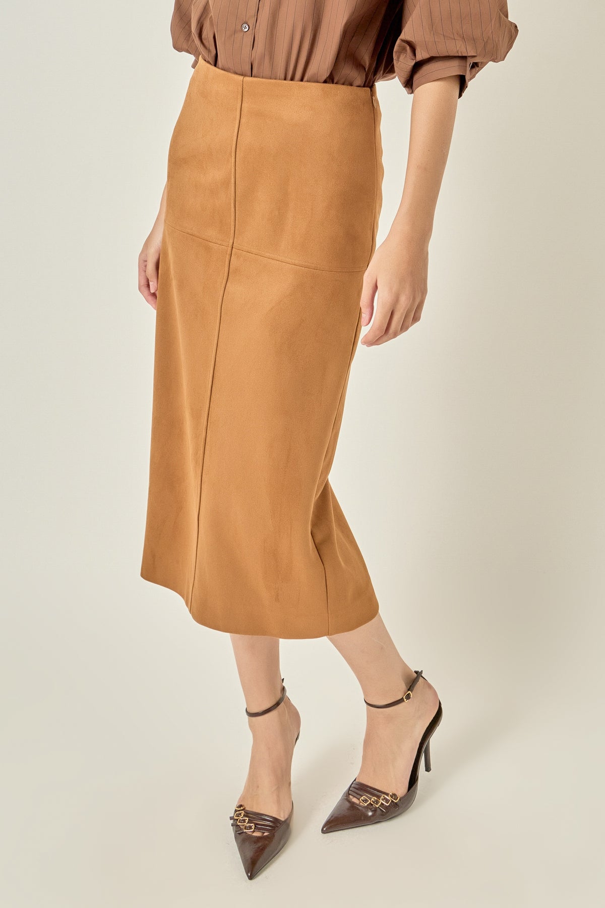 Faux Suede Midi Skirt