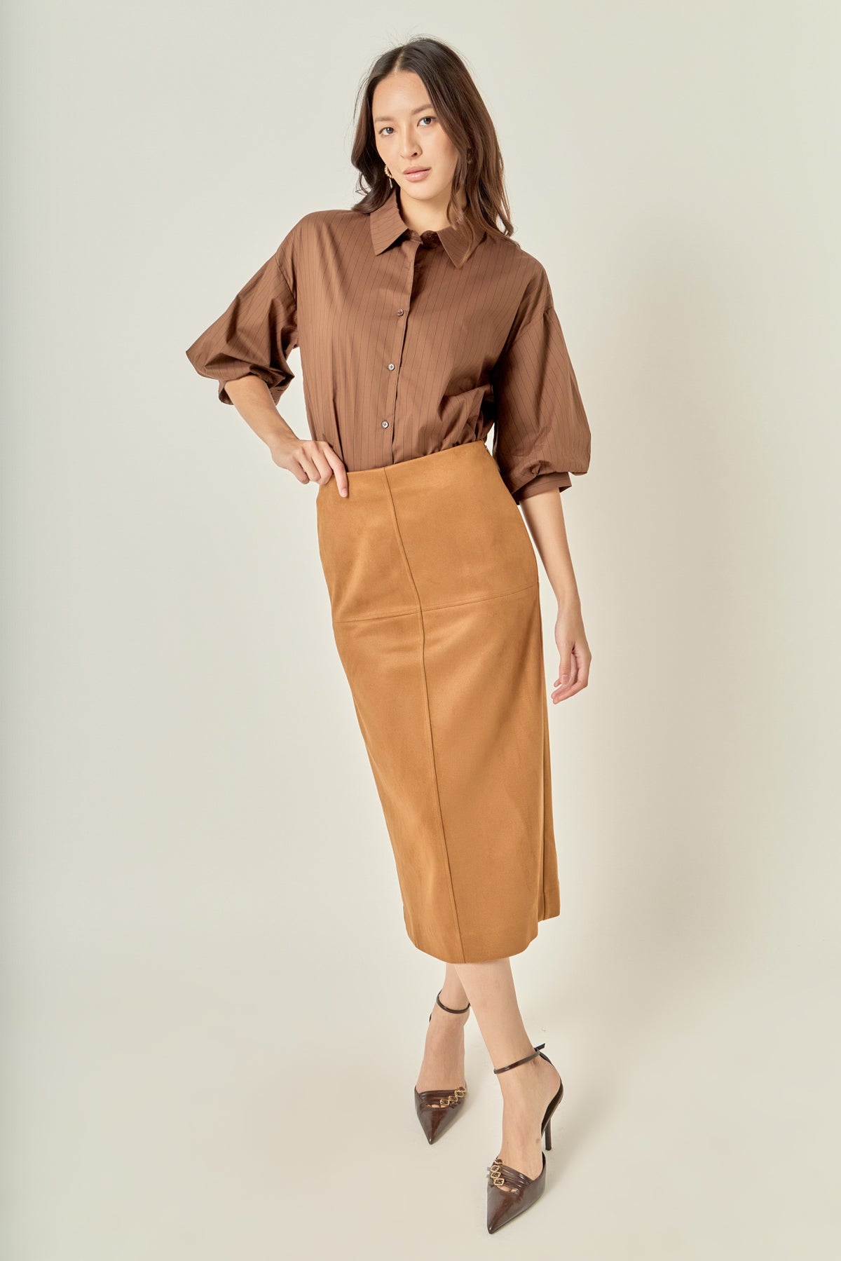 Faux Suede Midi Skirt