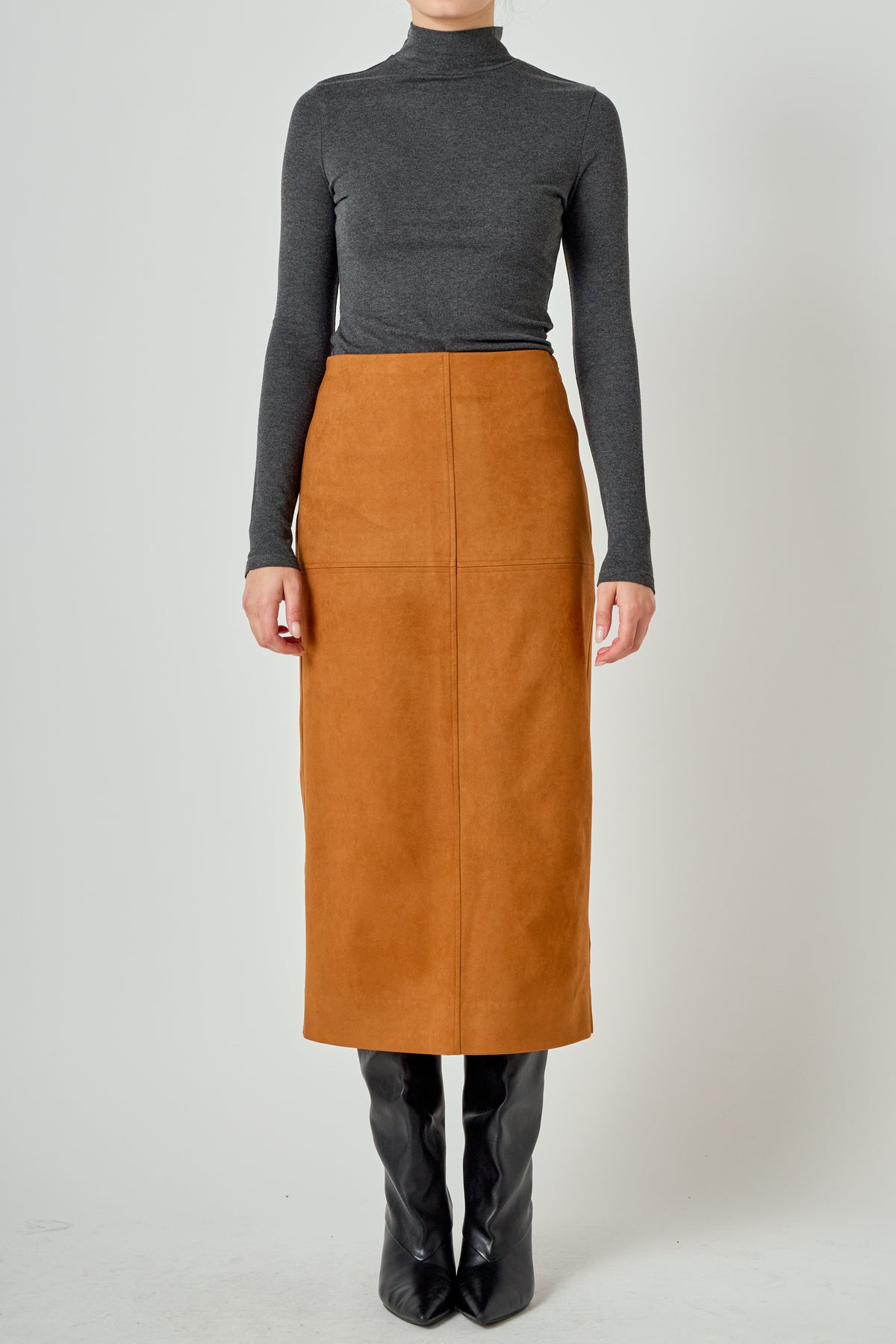 Faux Suede Midi Skirt