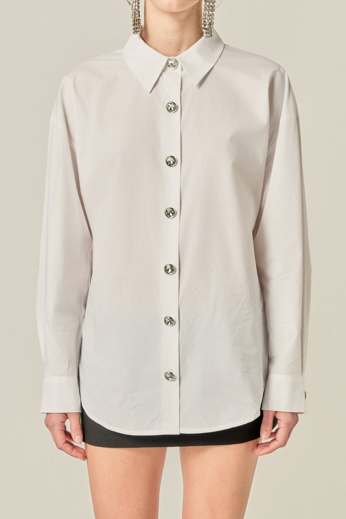 Crystal Button Oversized Shirt