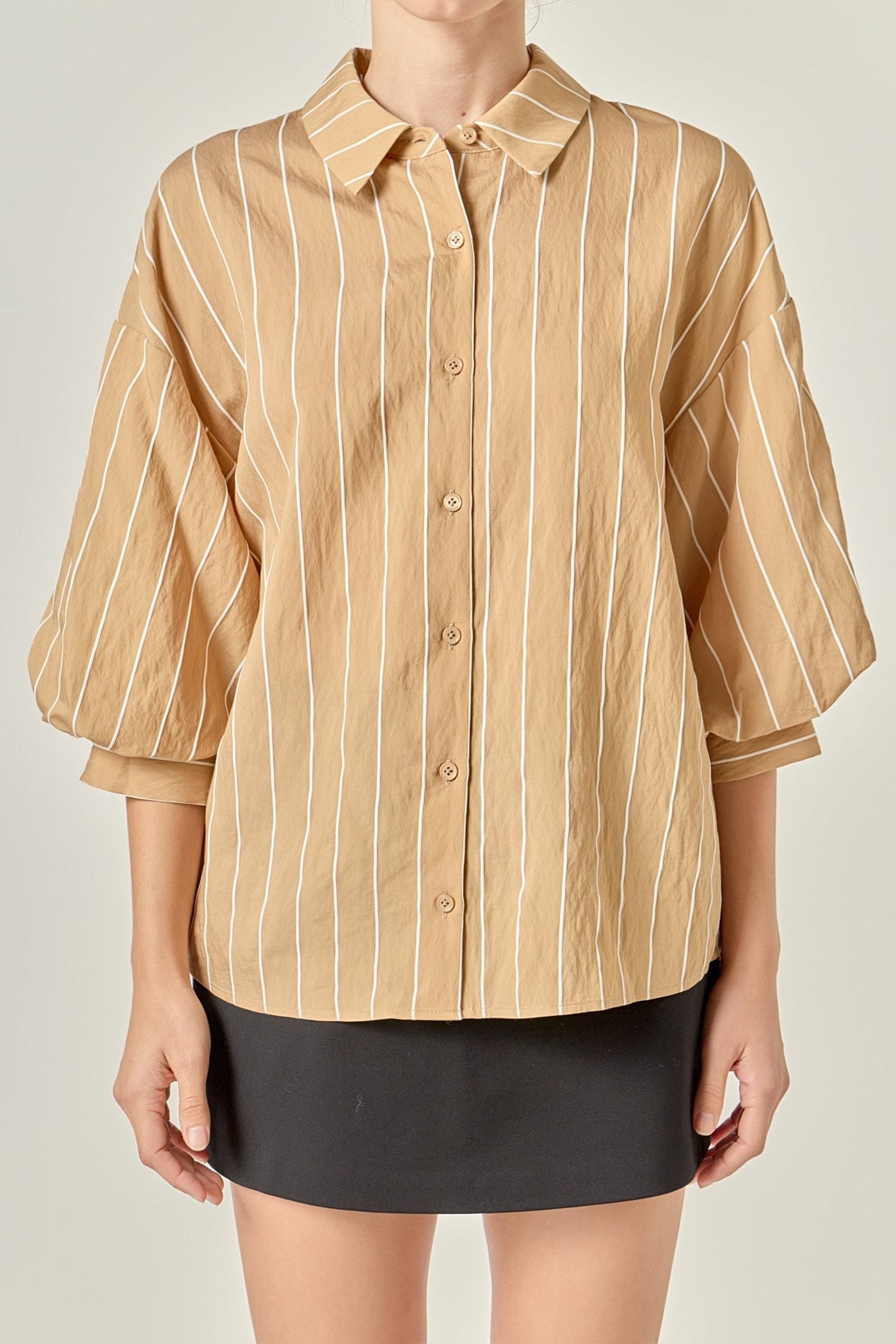 Stripe Balloon Sleeve Shirt