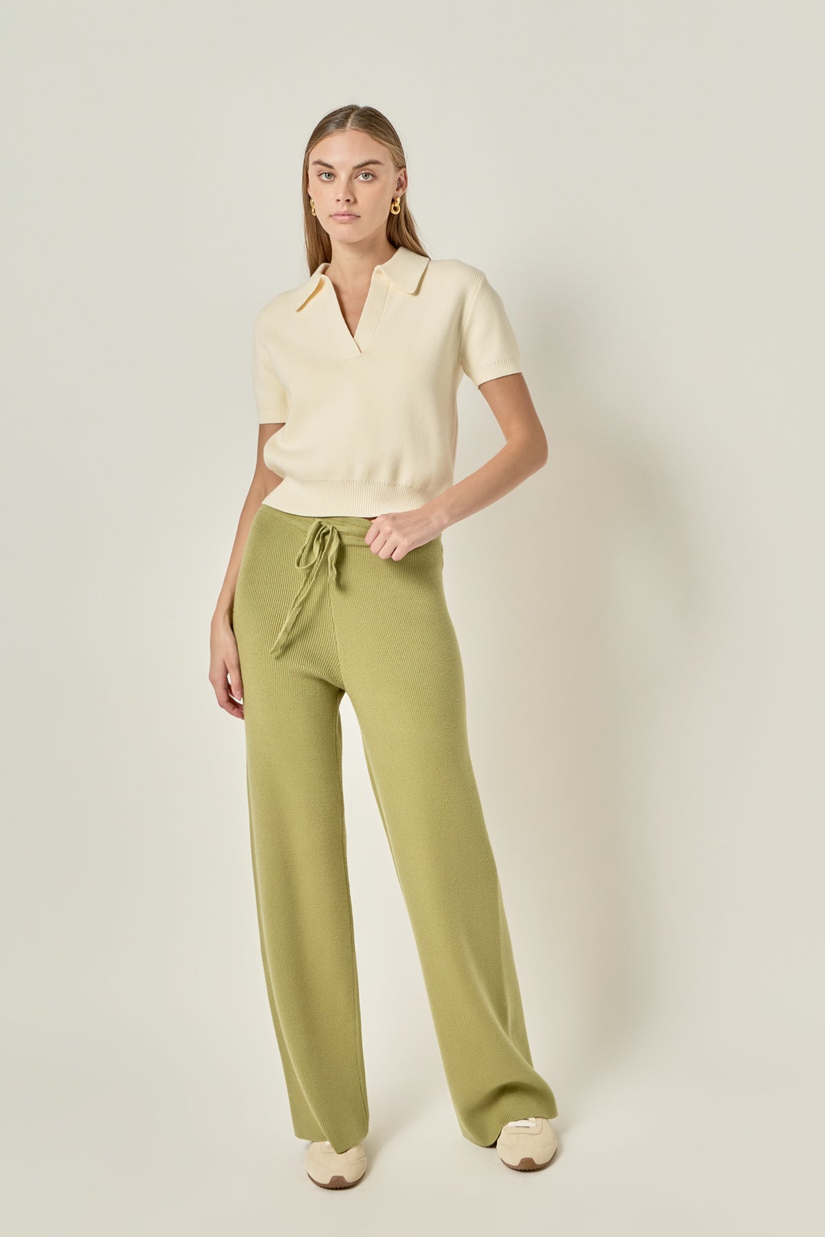 Ribbed Knit Drawstring Wide Leg Pants