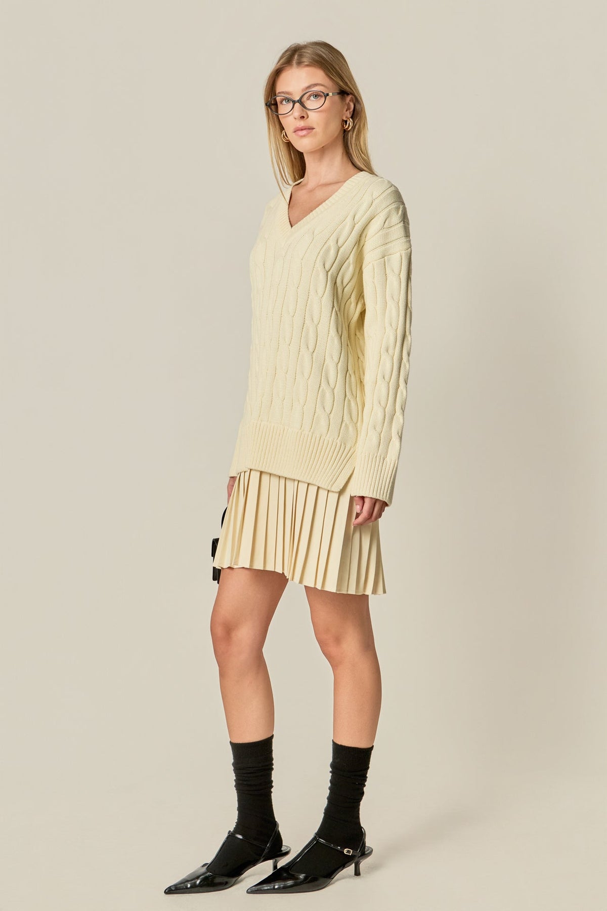 Cable Knit Pleated Mini Dress