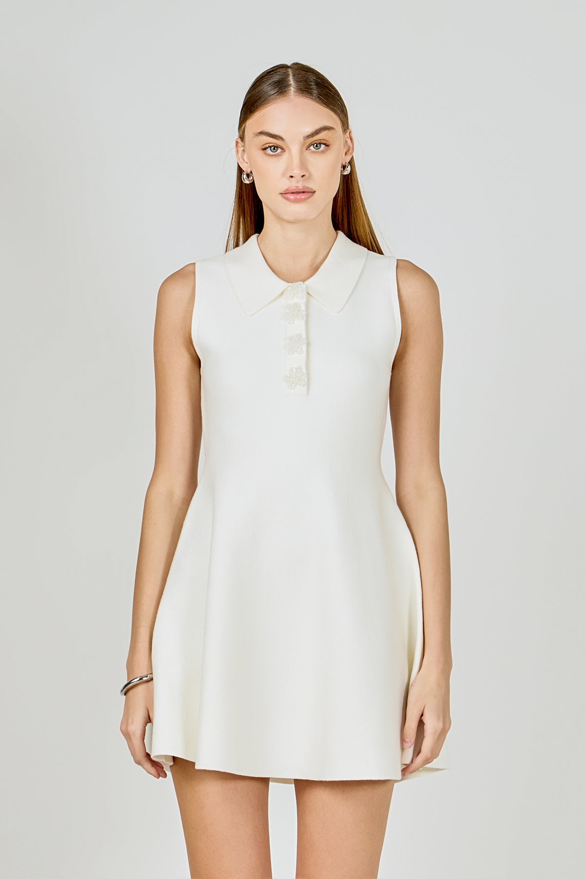 Pearl Bow Sleeveless Flare Knit Dress