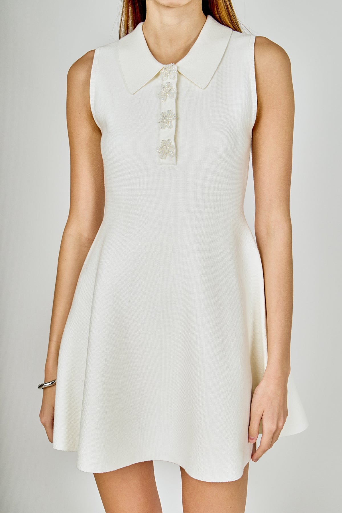 Pearl Bow Sleeveless Flare Knit Dress