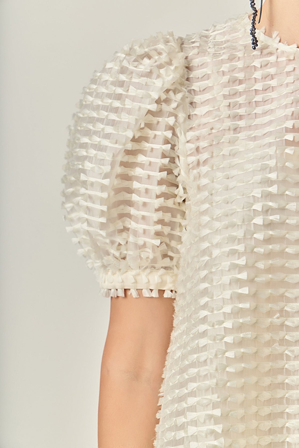 Textured Puff-Sleeve Blouse
