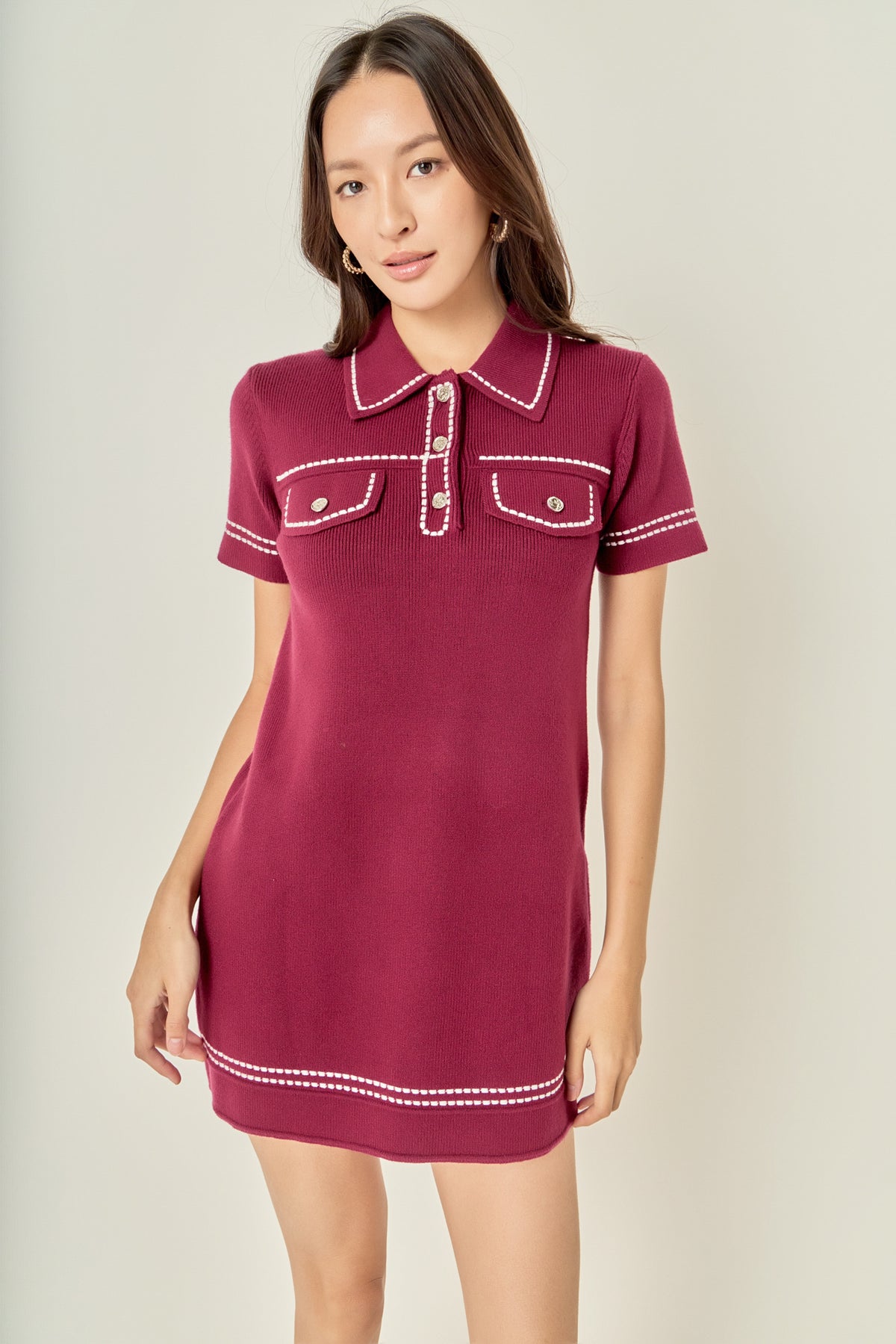Contrast Trim Knit Mini Dress