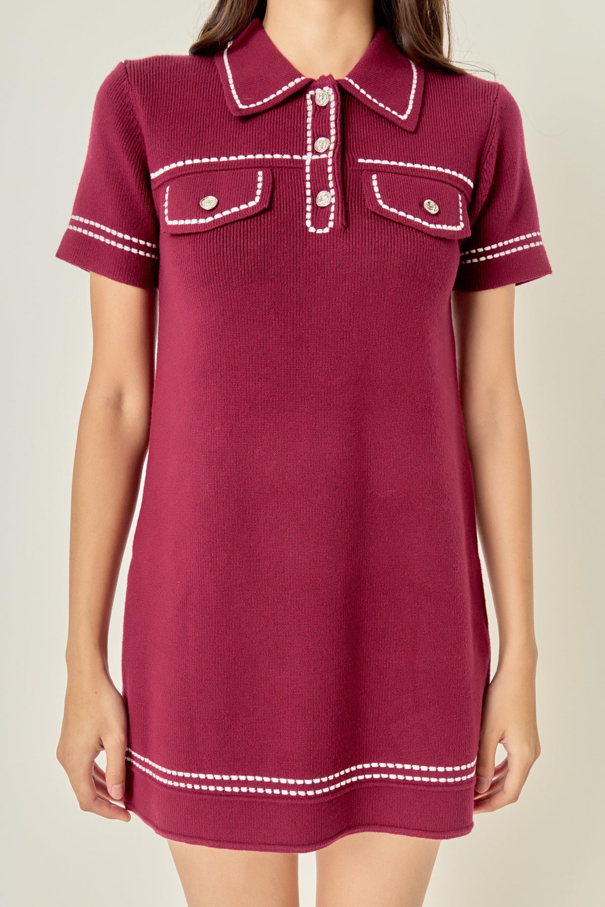 Contrast Trim Knit Mini Dress