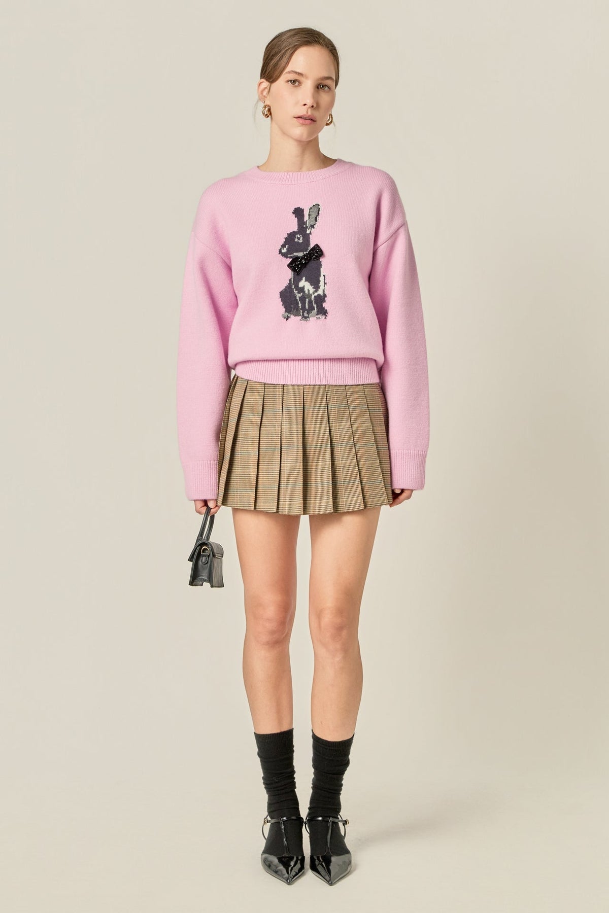 Bunny Rhinestone Bow Sweater