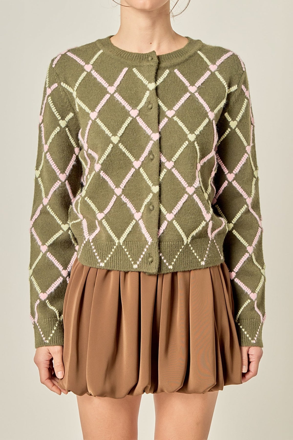 Diamond Heart Pattern Knit Cardigan