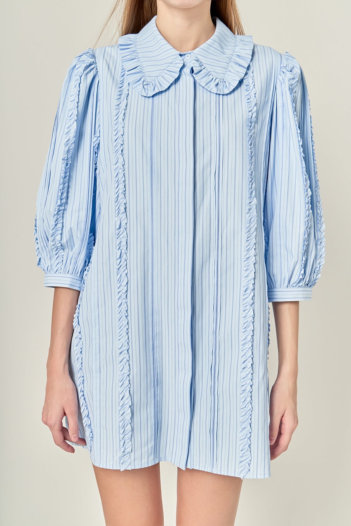 Pintuck and Ruffle Detail Shirt Dress