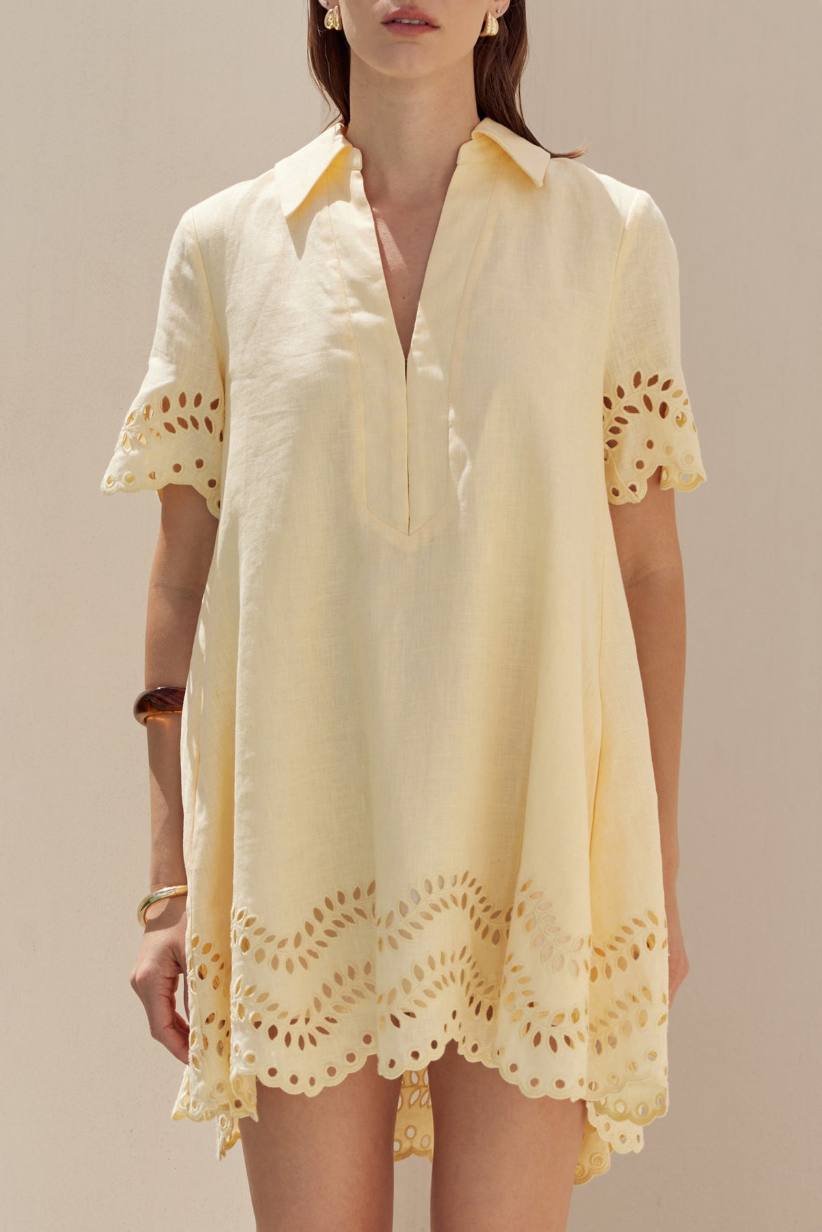 Eyelet Short Sleeve Mini Dress