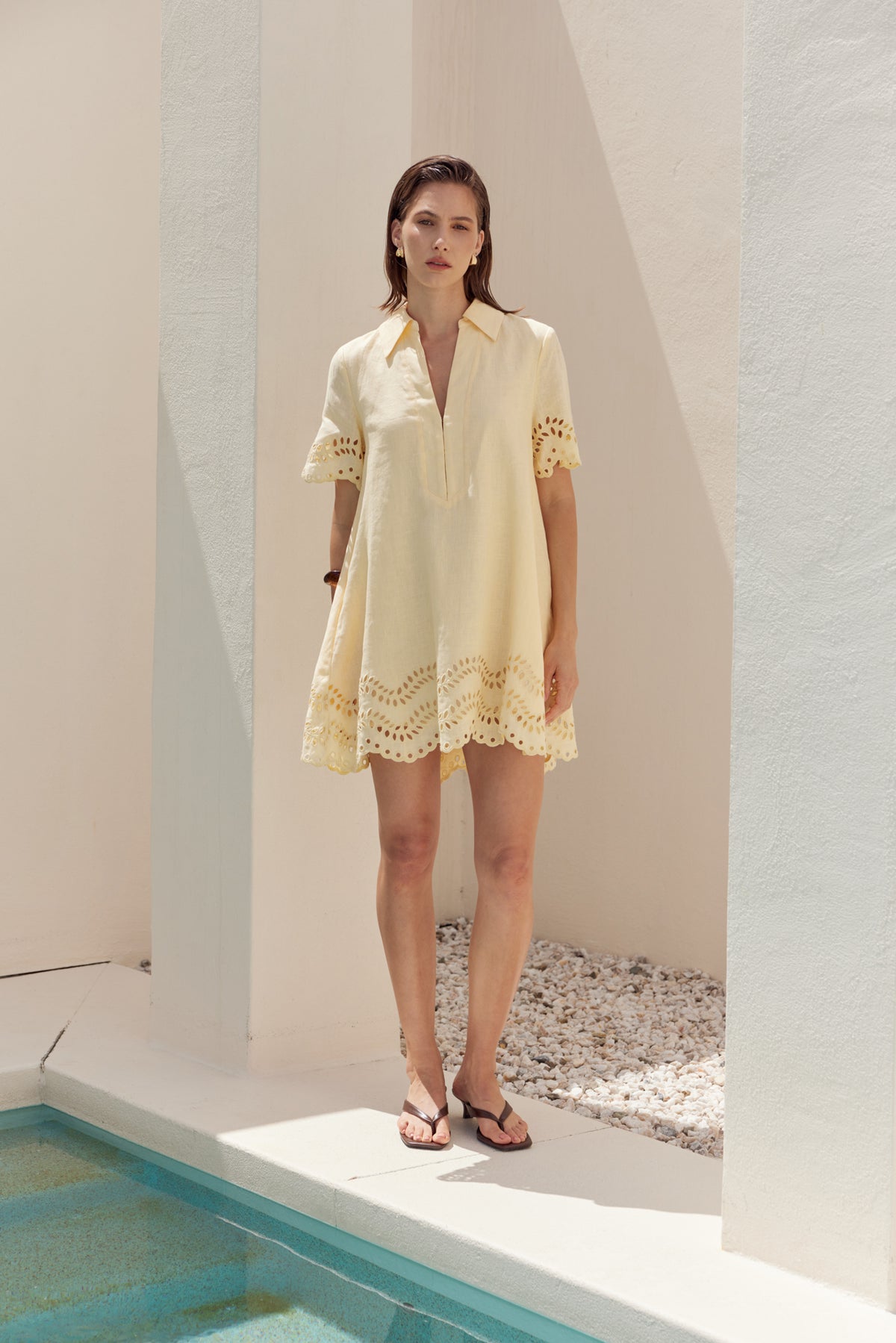 Eyelet Short Sleeve Mini Dress