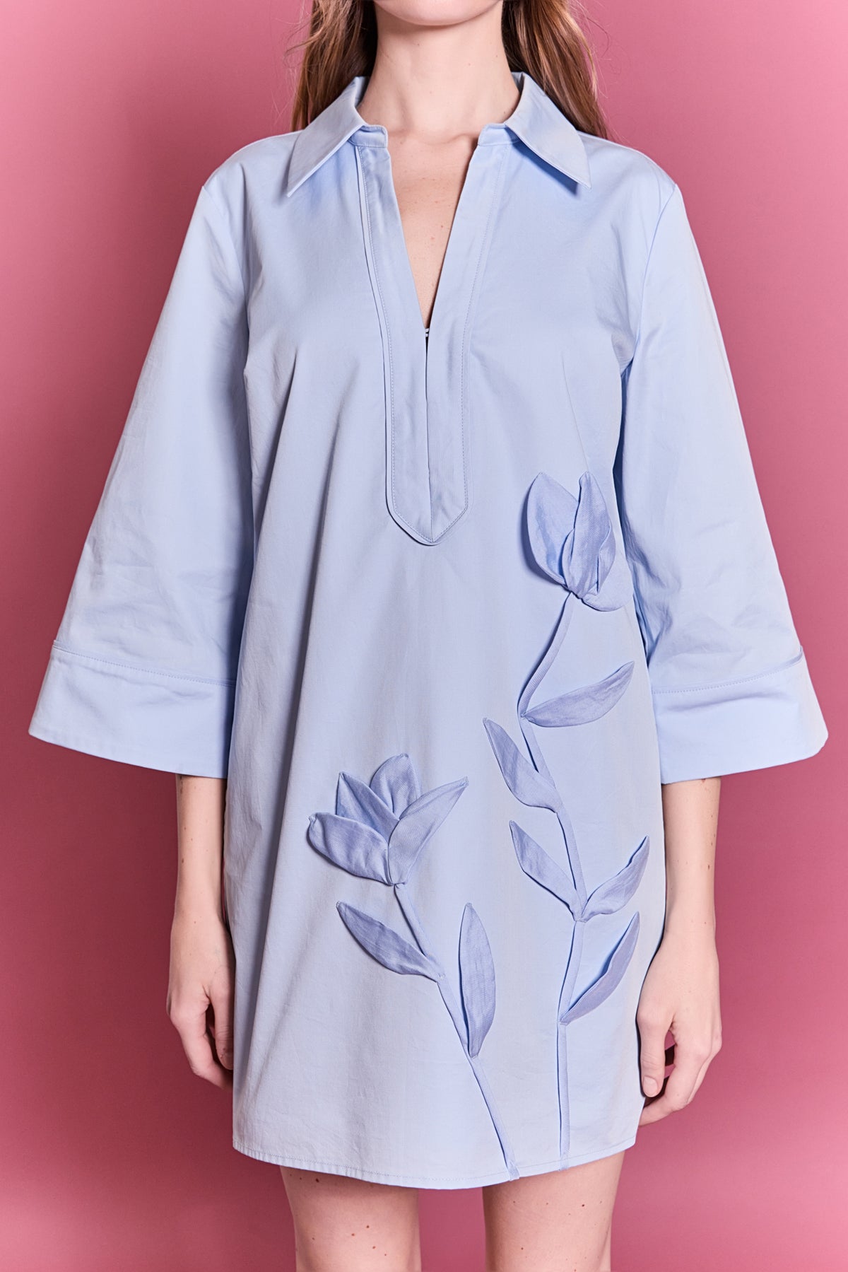 Appliqued Striped Shirt Mini Dress