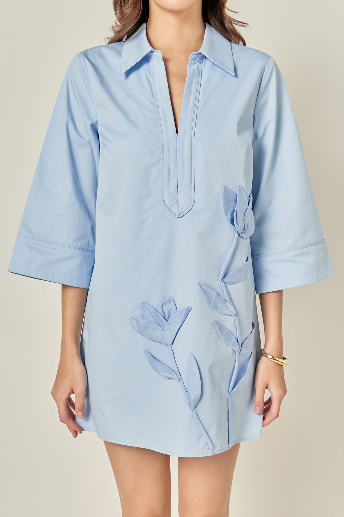 Appliqued Striped Shirt Mini Dress