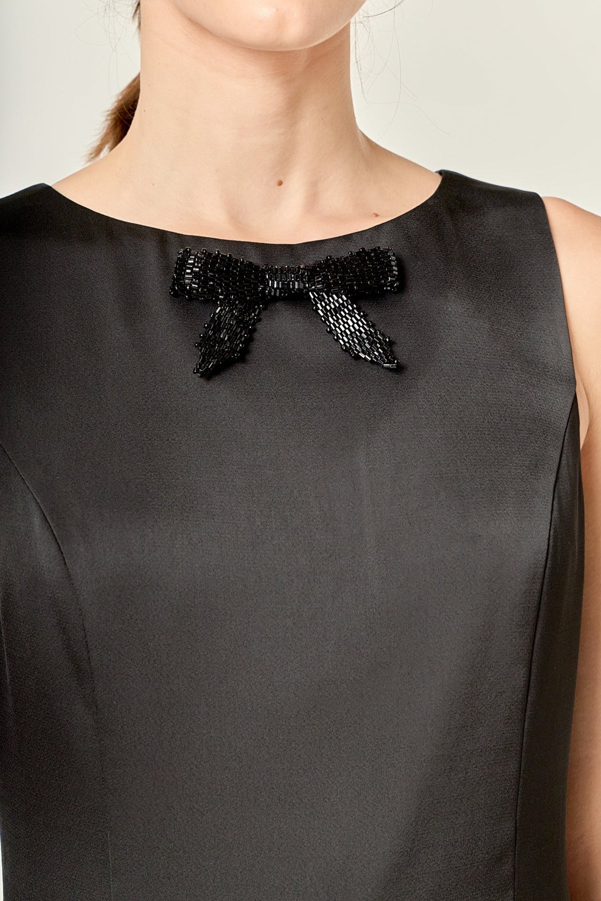 Satin Beaded Bow Mini Dress