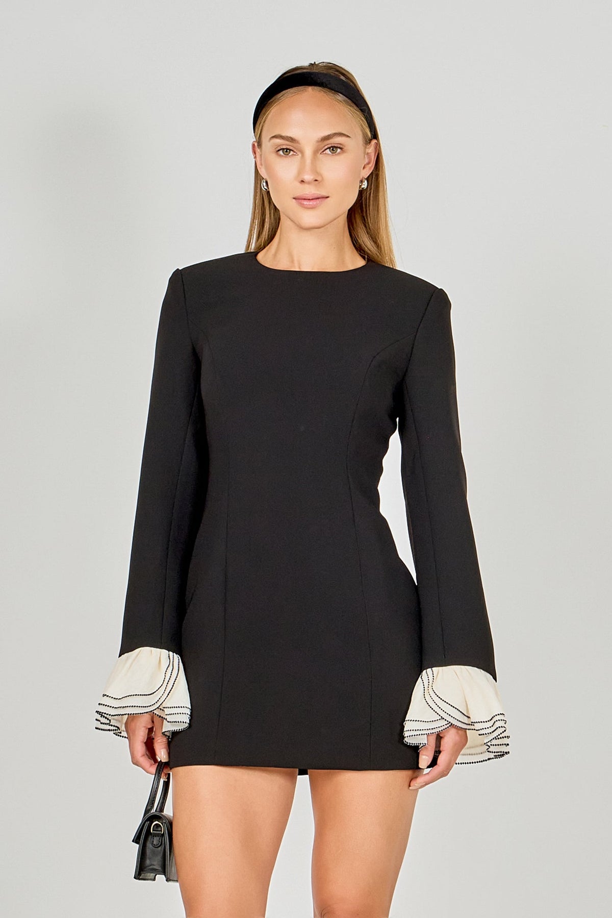 Ruffle Detailed Long Sleeve Mini Dress